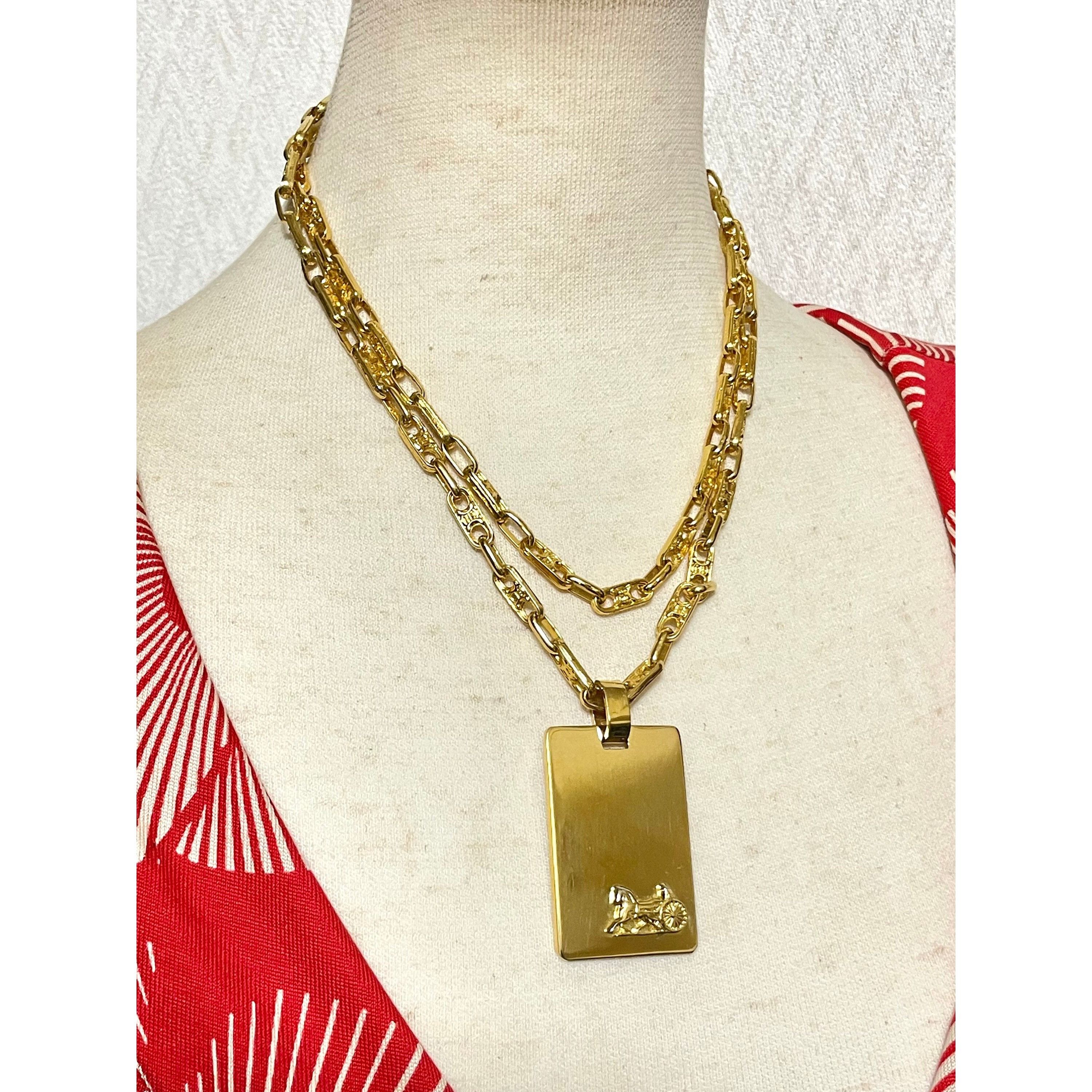 CELINE｜JEWERLY (TRIOMPHE FOLK FRINGE LONG NECKLACE IN B W) Celine Triomphe Folk Fringe Long Necklace in Brass with