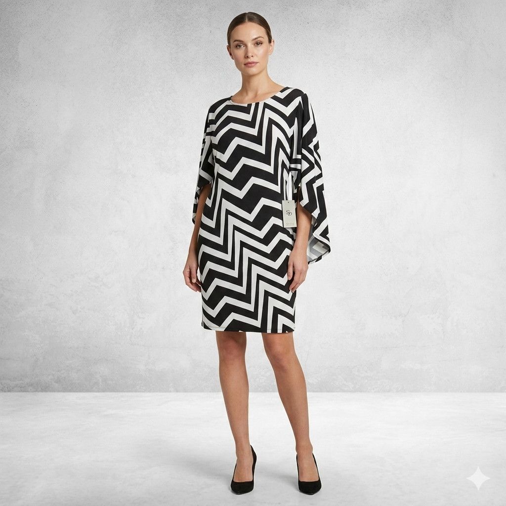 Other Sandra Darren Size 12 Dress Dressy Black White Modern Zig Size L / US 10 / IT 46 - 4 Thumbnail