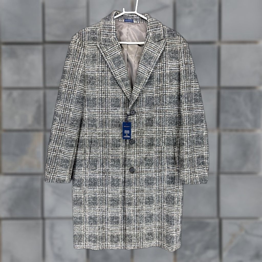 Stafford Stafford Topcoat Plaid Wool Blend 3-Button Overcoat Multicolor Black Tan Regular M Mens NWT Size US M / EU 48-50 / 2 - 1 Thumbnail