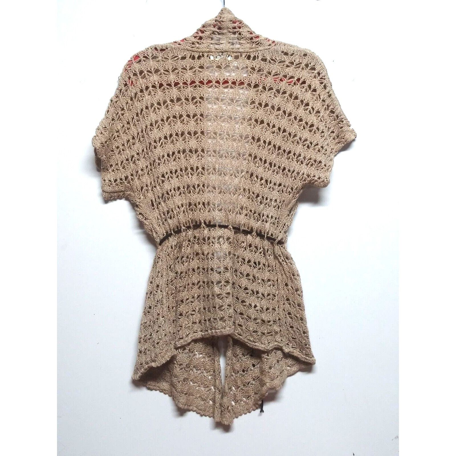 Other Cardigan Sweater Peplum Tan Crochet knit belted Sz M womens Size M / US 6-8 / IT 42-44 - 5 Thumbnail