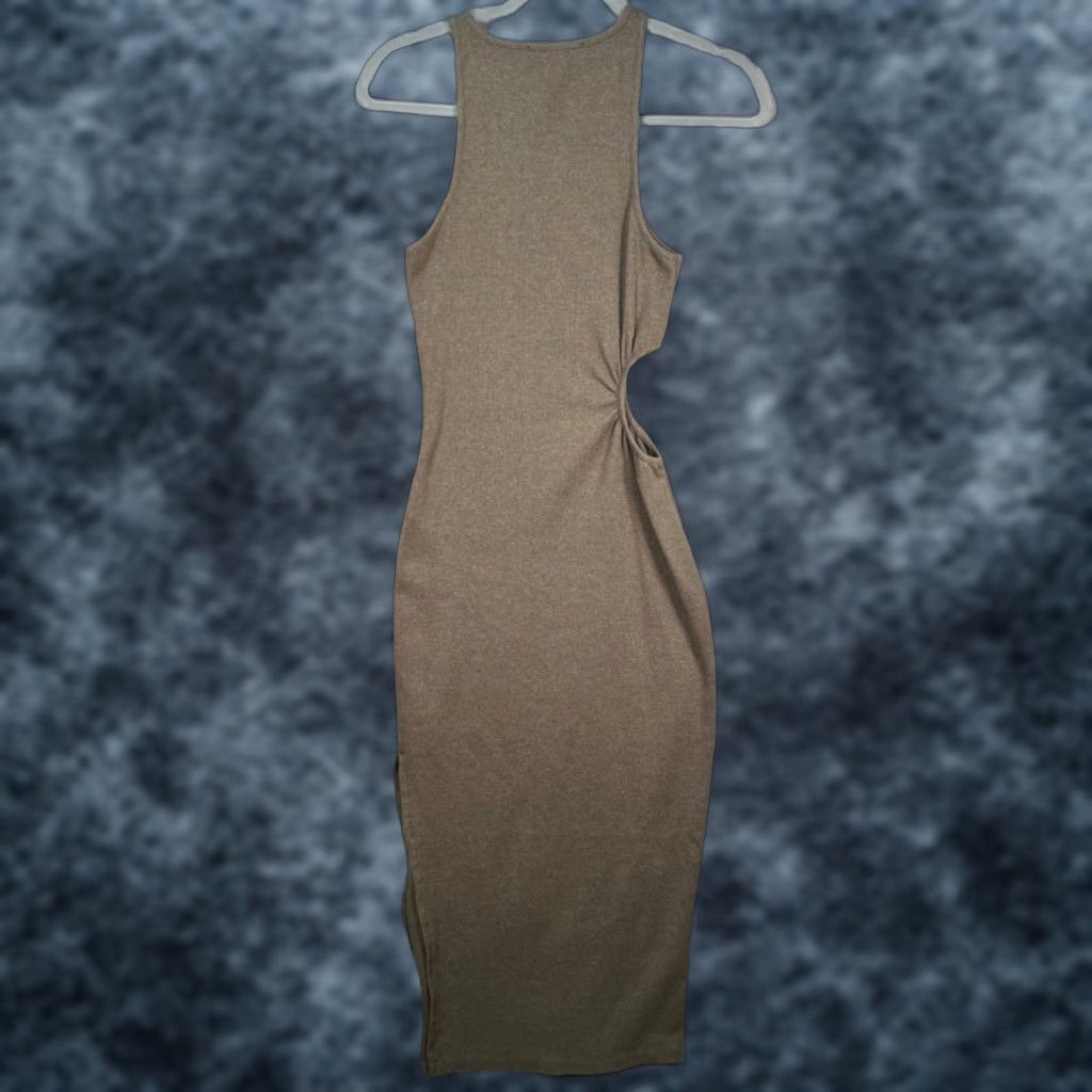 French Connection French Connection Midi Dress Olive Green Sleeveless Ribbed Side Cutout Adult Womens M Black? Green Size M / US 6-8 / IT 42-44 - 1 Thumbnail