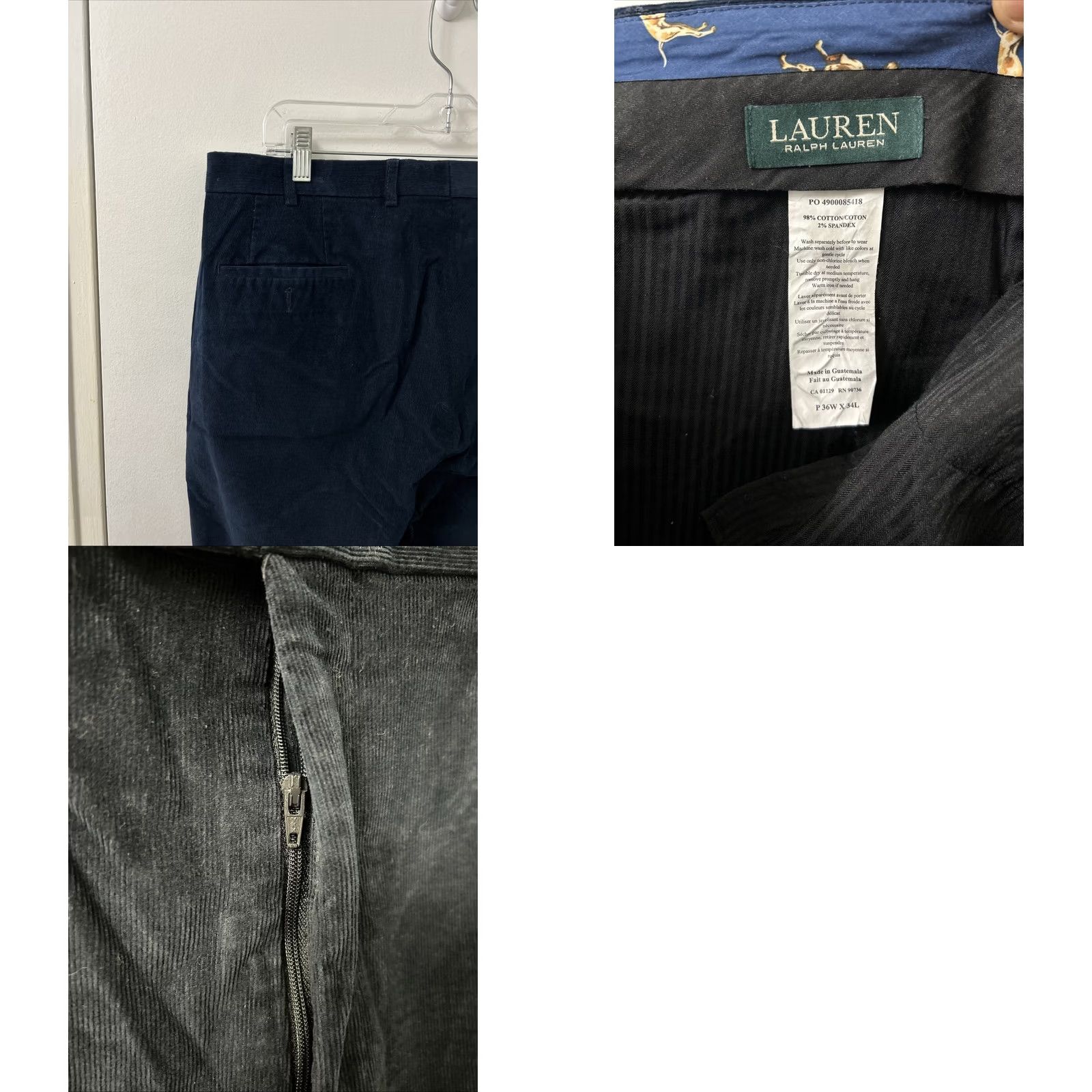 Ralph Lauren VINTAGE Lauren Ralph Lauren Corduroy Pants Mens 36x34 Blue Straight Leg Casual Dress Pants Men 90s Preppy USA Mens Size US 36 / EU 52 - 8 Thumbnail