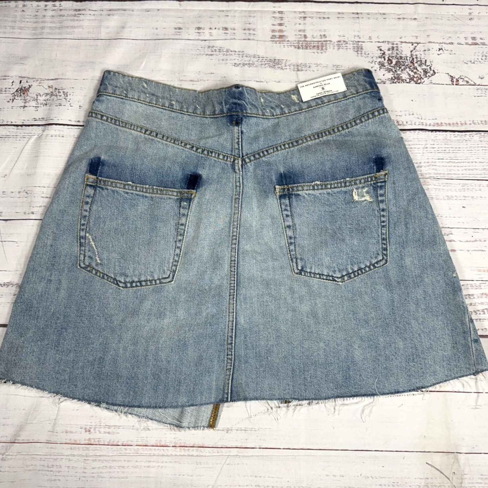 Zara Zara Blue Mini Skirt Denim Asymmetric Raw Hem S NWT Women Skirt - Cotton Distressed 90s? Size 28" / US 6 / IT 42 - 4 Thumbnail