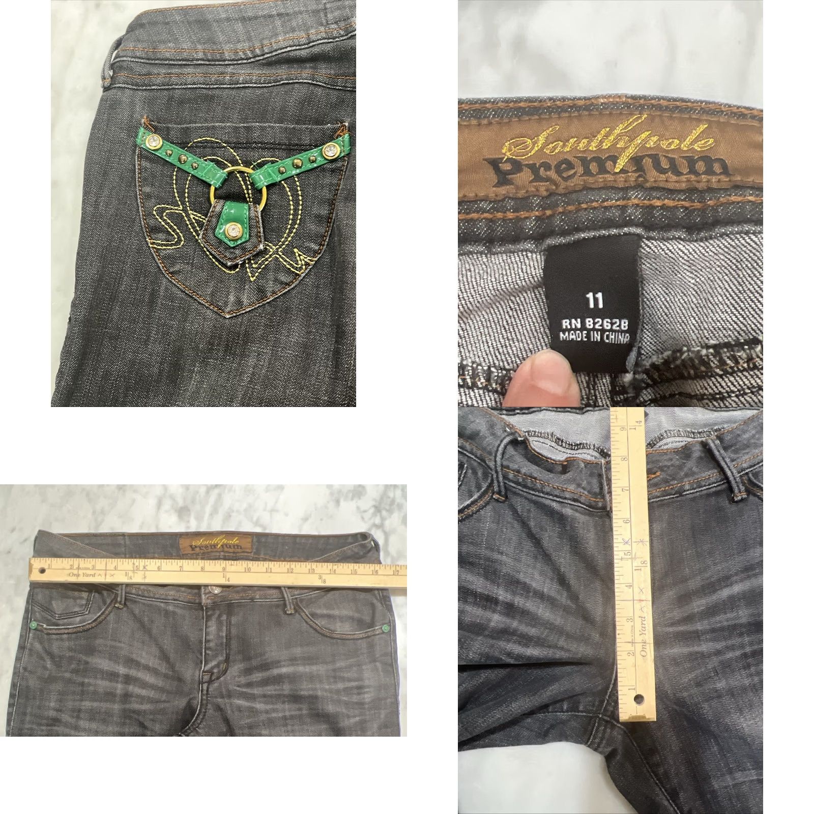 Southpole South Pole Premium Jeans Women’s 11 Stretch Black Bling Rhinestones Size 32" / US 10 / IT 46 - 8 Thumbnail