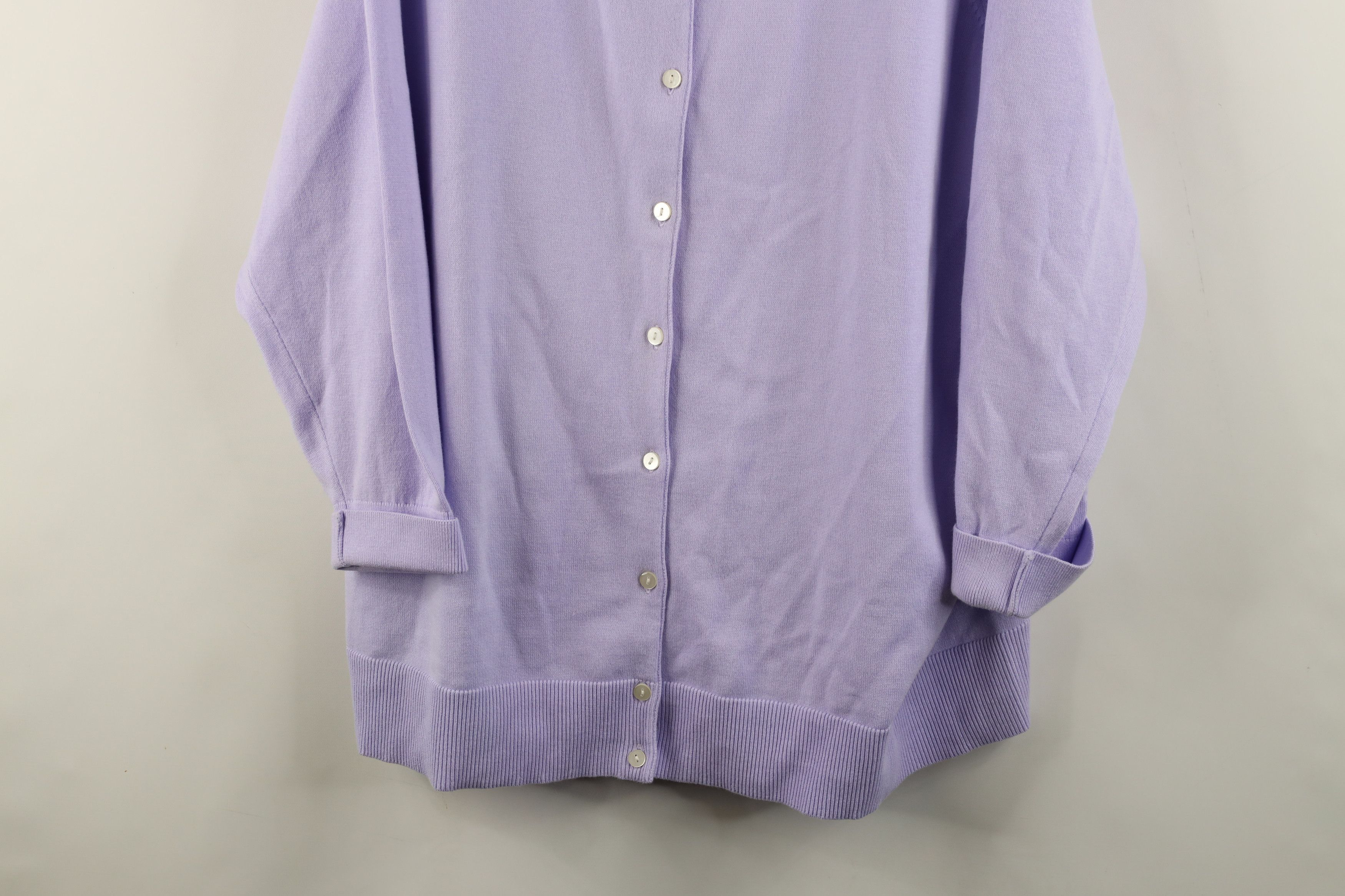 Lands' End × Vintage Vintage Lands End Cotton 3/4 Sleeve Cardigan Sweater Lilac Size 3XL / US 20-22 - 3 Thumbnail