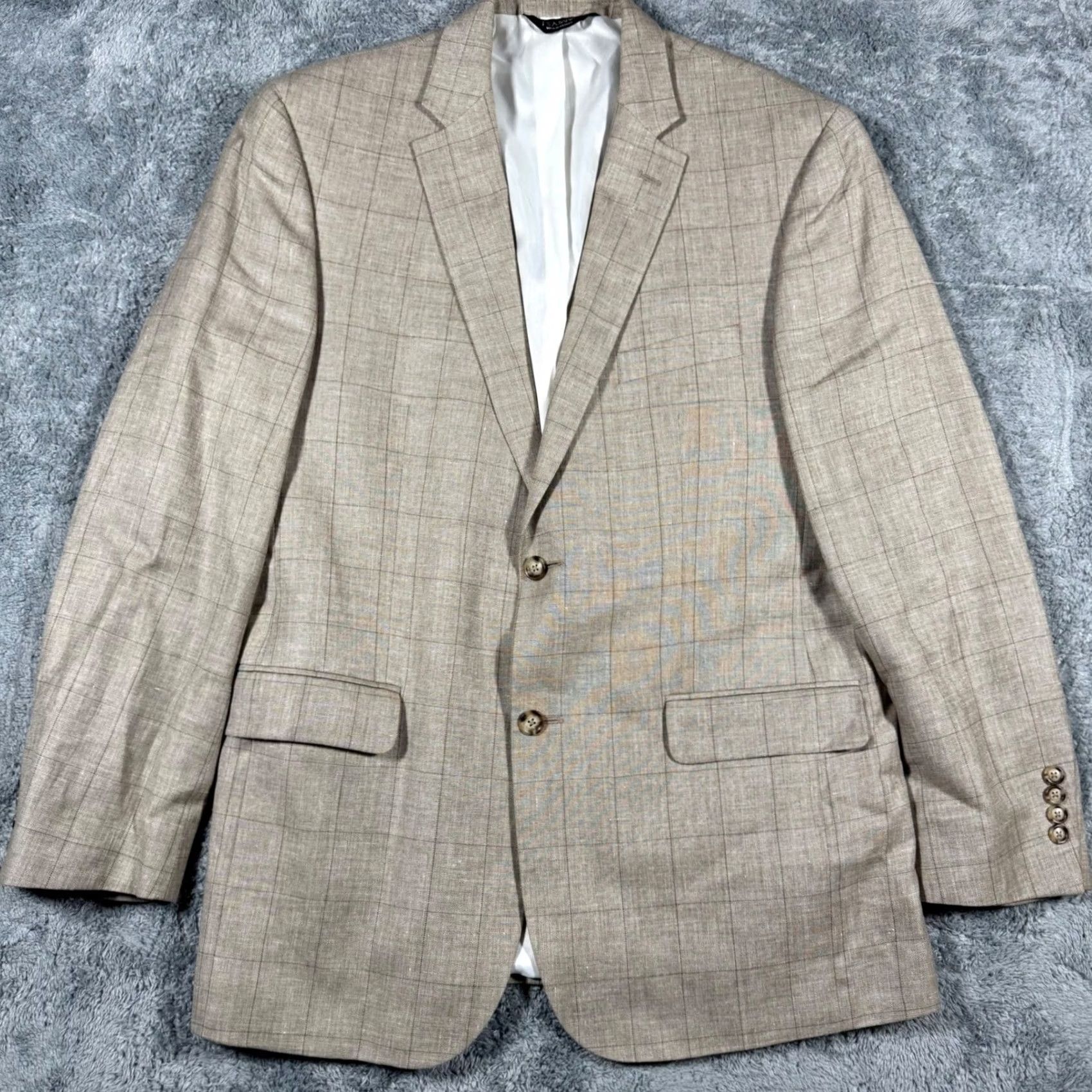 Vintage JOS A BANK Blazer Sport Jacket Plaid Mens Size 43L Linen Wool Silk Size 46R - 3 Thumbnail