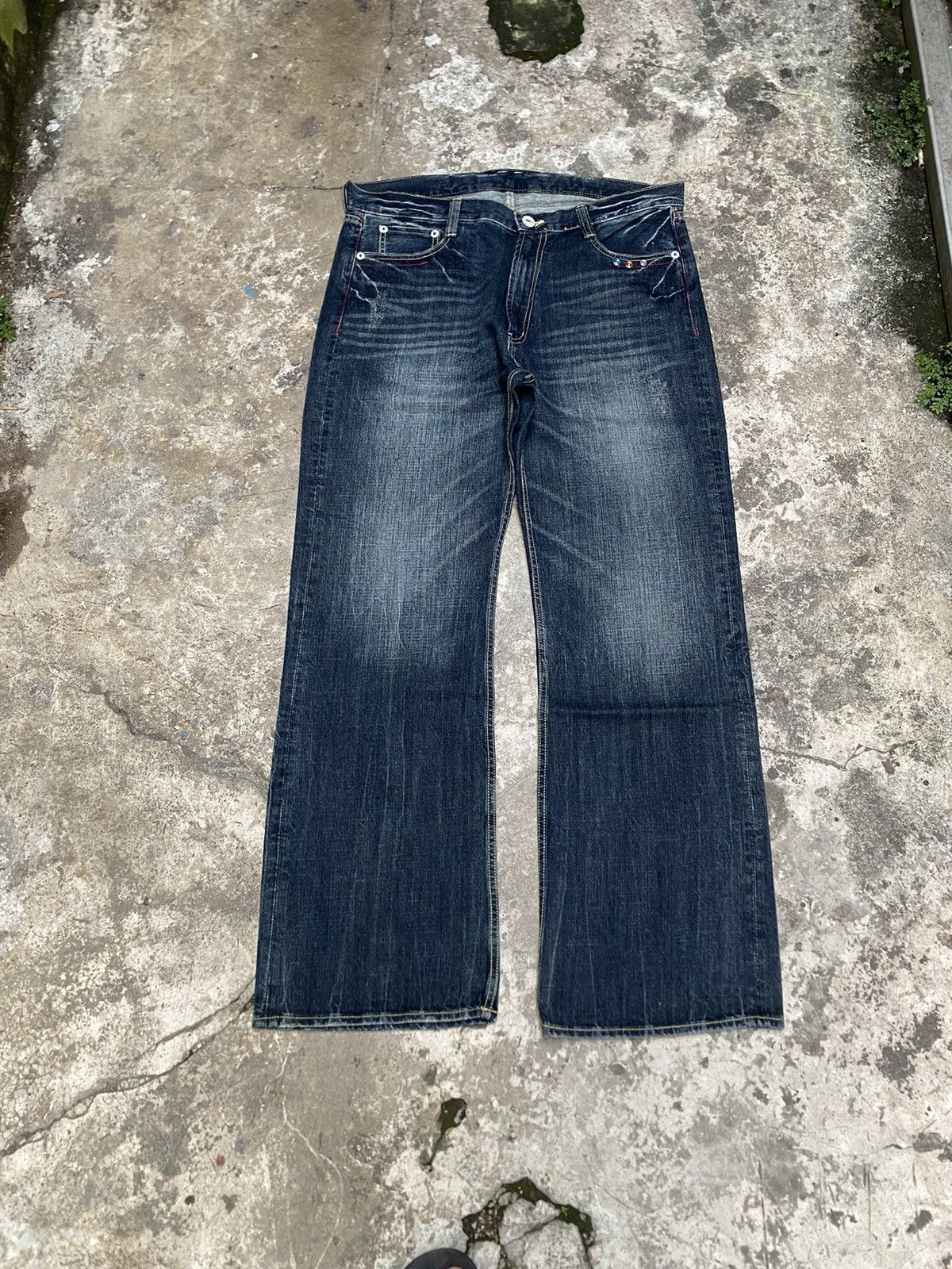Japanese Brand Flared Japanese Denim Wings Embroidery Distressed Blue Size US 38 / EU 54 - 2 Thumbnail