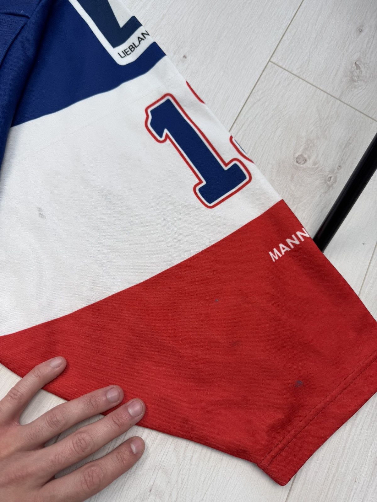 NHL MATCHWORN HC Adler Mannheim hockey jersey #13 MAIER Size US L / EU 52-54 / 3 - 21 Thumbnail