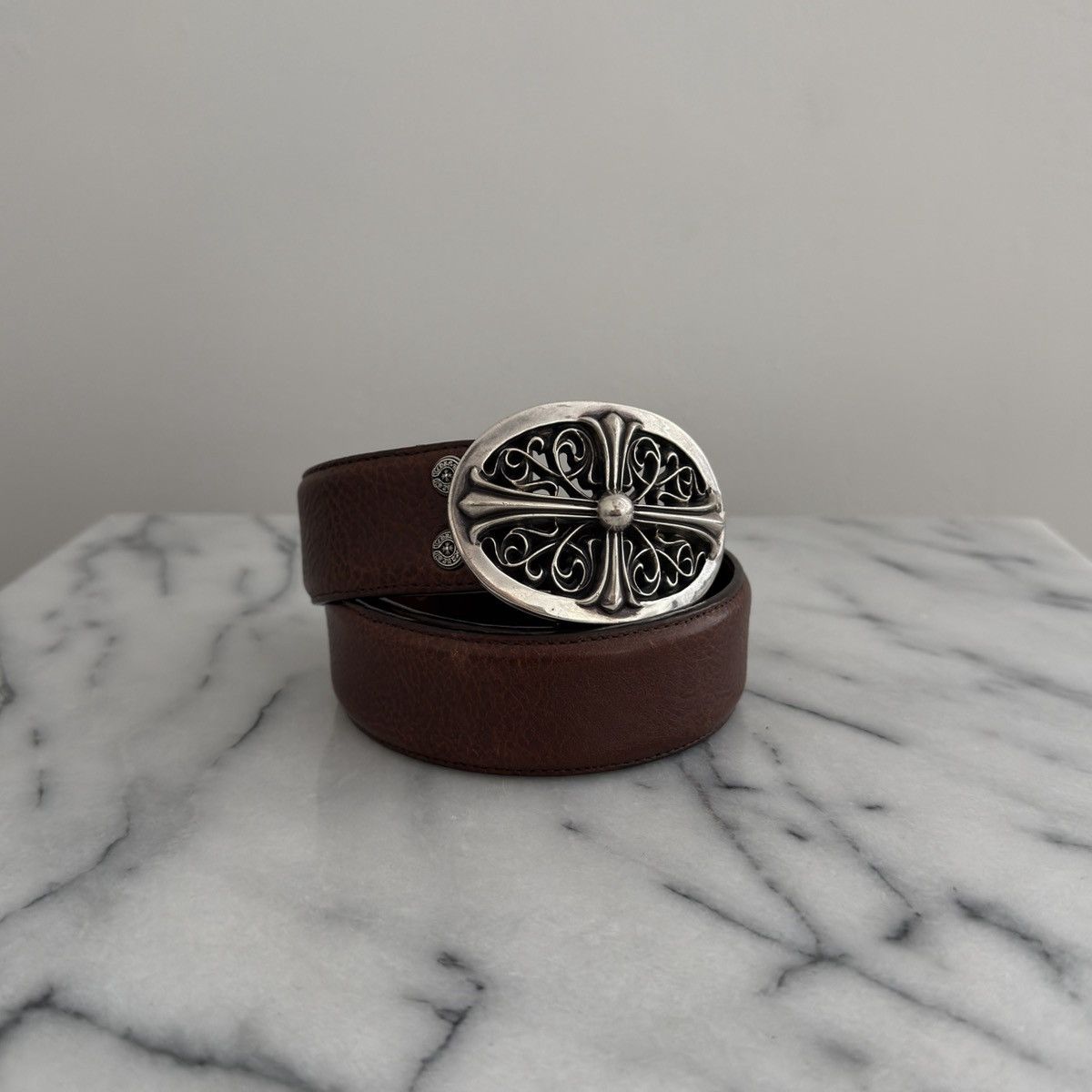 Chrome Hearts Brown Leather Belt Strap