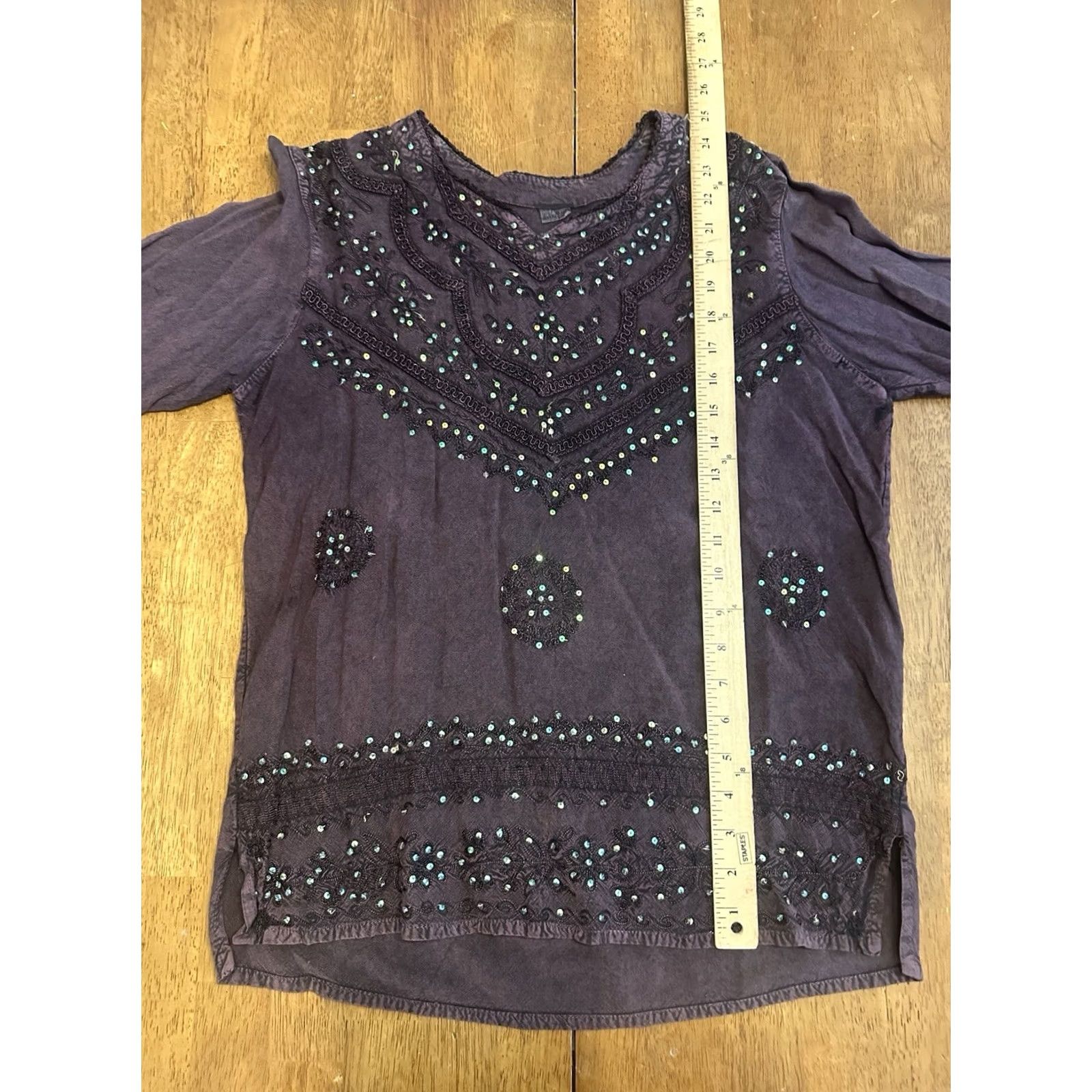 Vintage VINTAGE Women's Tunic Top Free Size Bejeweled Purple 90s Size M / US 6-8 / IT 42-44 - 7 Thumbnail