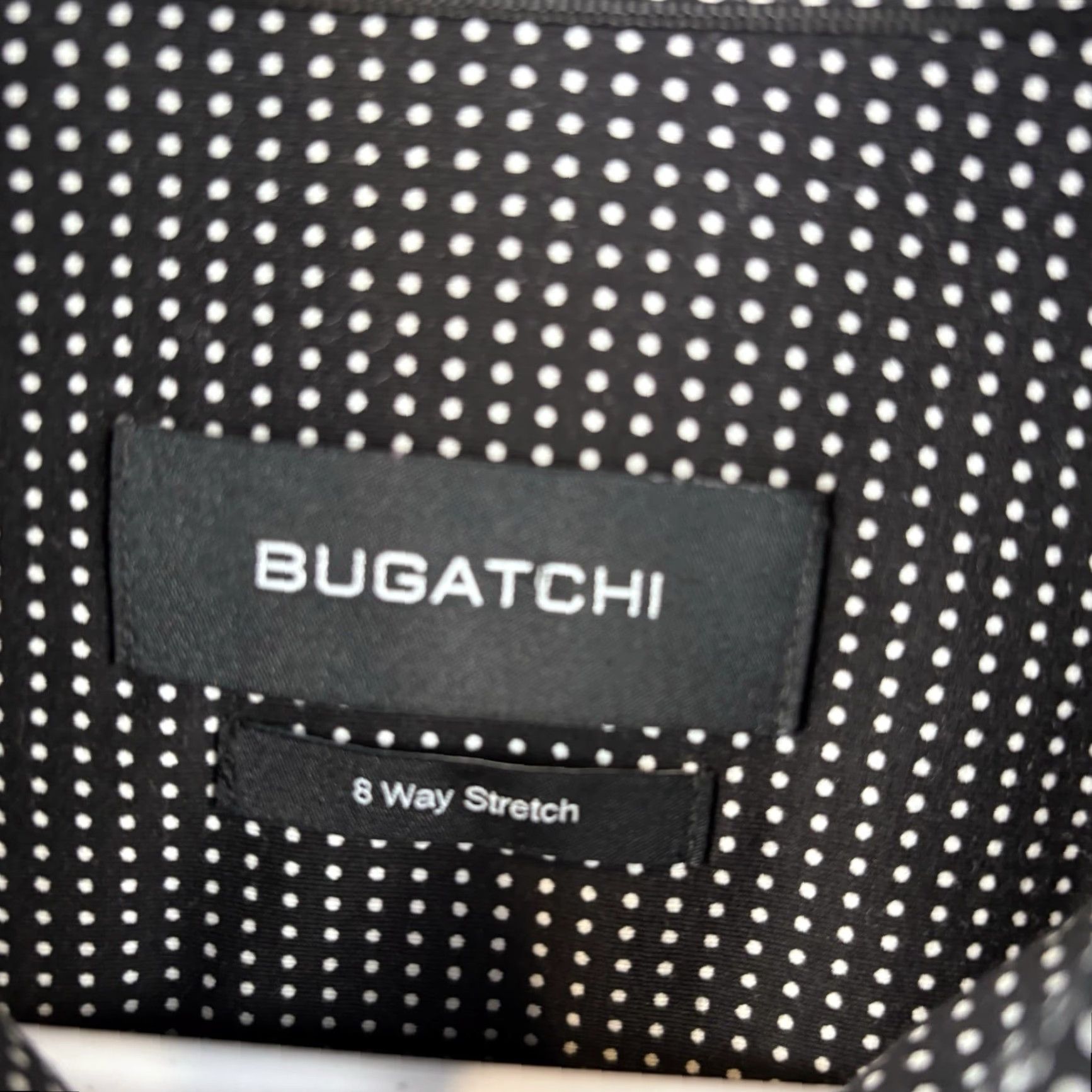 BUGATCHI BUGATCHI Dress Shirt Men XL Black White Polka Dot 8 Way Stretch Button-Up Casual Long Sleeve Collared Spread Size 46R - 3 Thumbnail