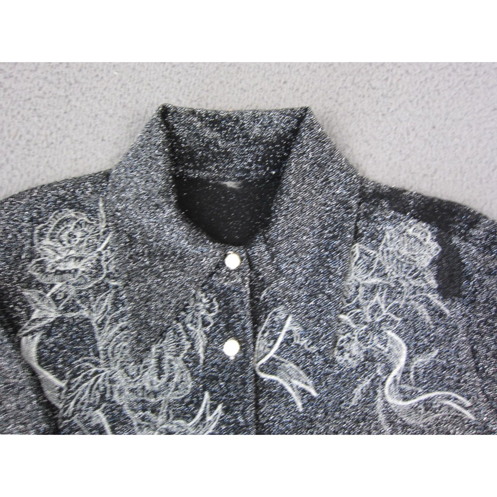Vintage VINTAGE Disco Shirt Womens Large Black White Metallic Floral Button Up 90s Size L / US 10 / IT 46 - 2 Thumbnail