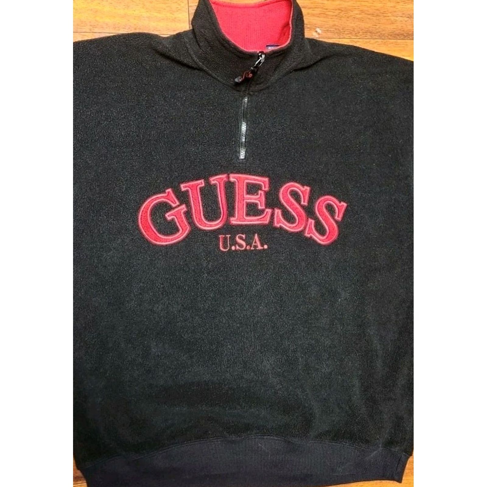 Guess VINTAGE GUESS Sweater Men's XL 1/4 Zip Fleece Jacket Black Pullover Embroidered Size US XL / EU 56 / 4 - 4 Thumbnail