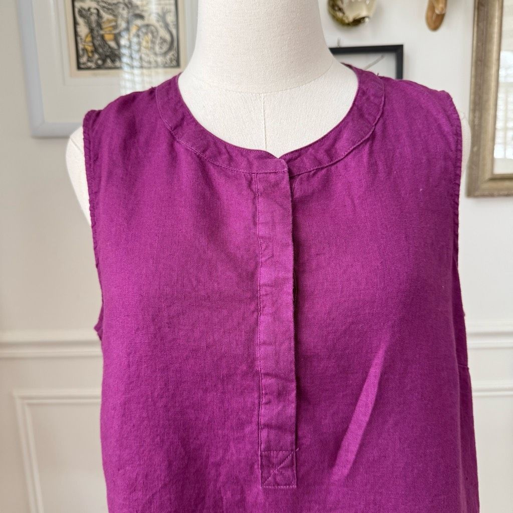 Other Ellen Tracy 100% Linen Plum Purple Sleeveless Shirt L Size L / US 10 / IT 46 - 2 Thumbnail