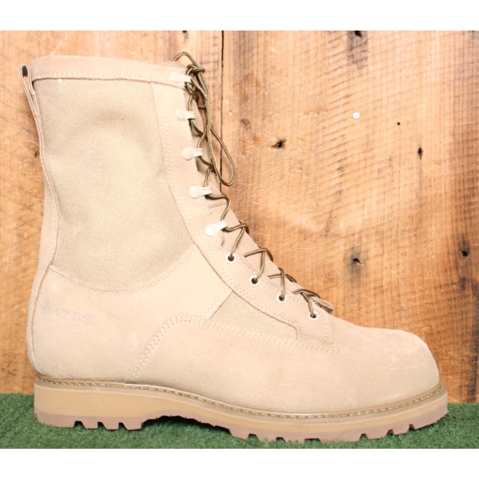Vintage Bates Boots Mens Combat Boot Tan Suede Canvas Gore-Tex Waterproof 14 XW Vibram Sole 03-D-0321 Military Shoes Sz. 14 Leather Upper? Size US 14 / EU 47 - 2 Thumbnail