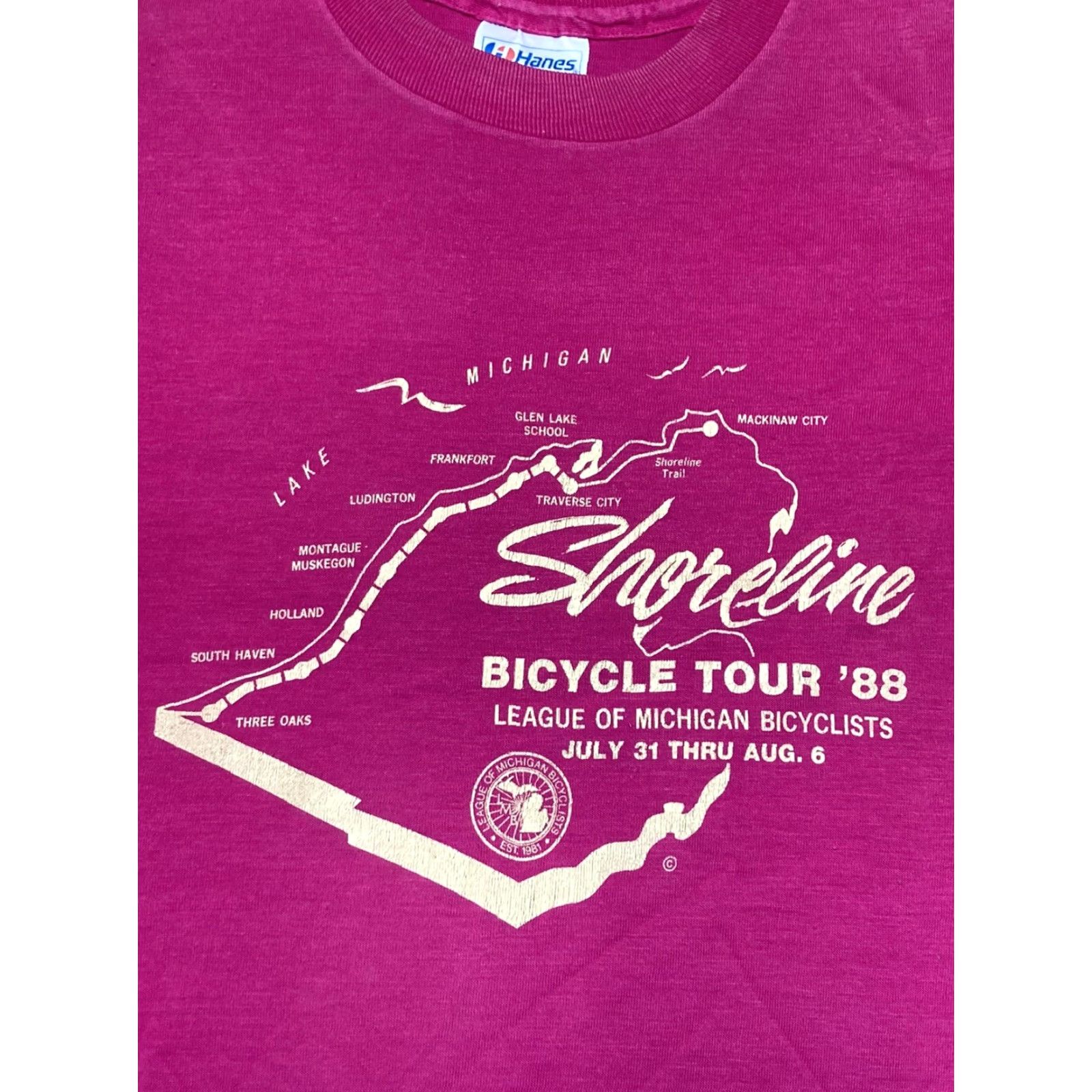 Vintage VINTAGE 1988 bicycle tour t shirt Michigan shoreline Lake traverse Mackinaw Medium Pink Mens Shirt Size US M / EU 48-50 / 2 - 2 Thumbnail