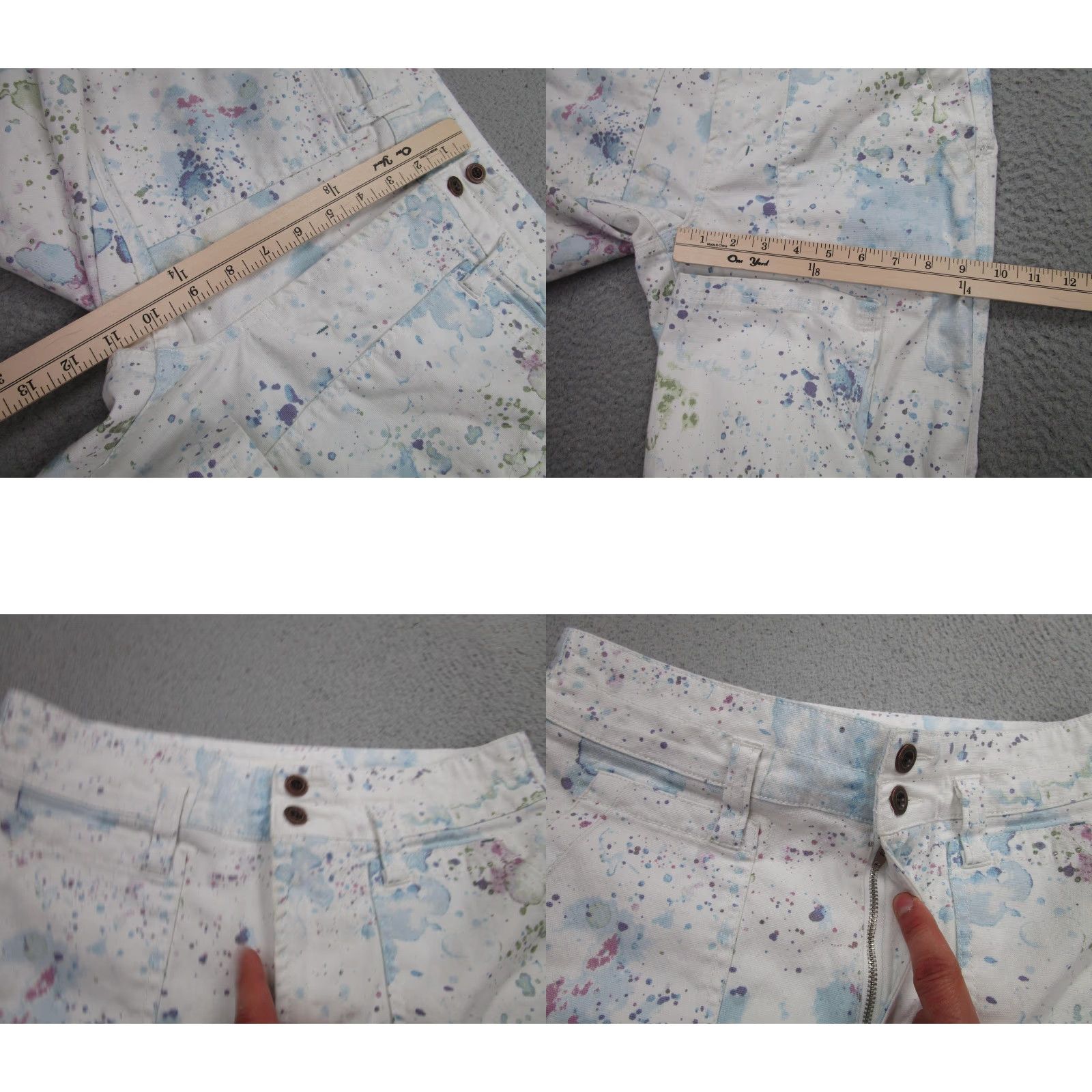 VINTAGE Anthropologie The Wanderer Pants Women 27 White Paint Splatter Cargo Stretch Twill