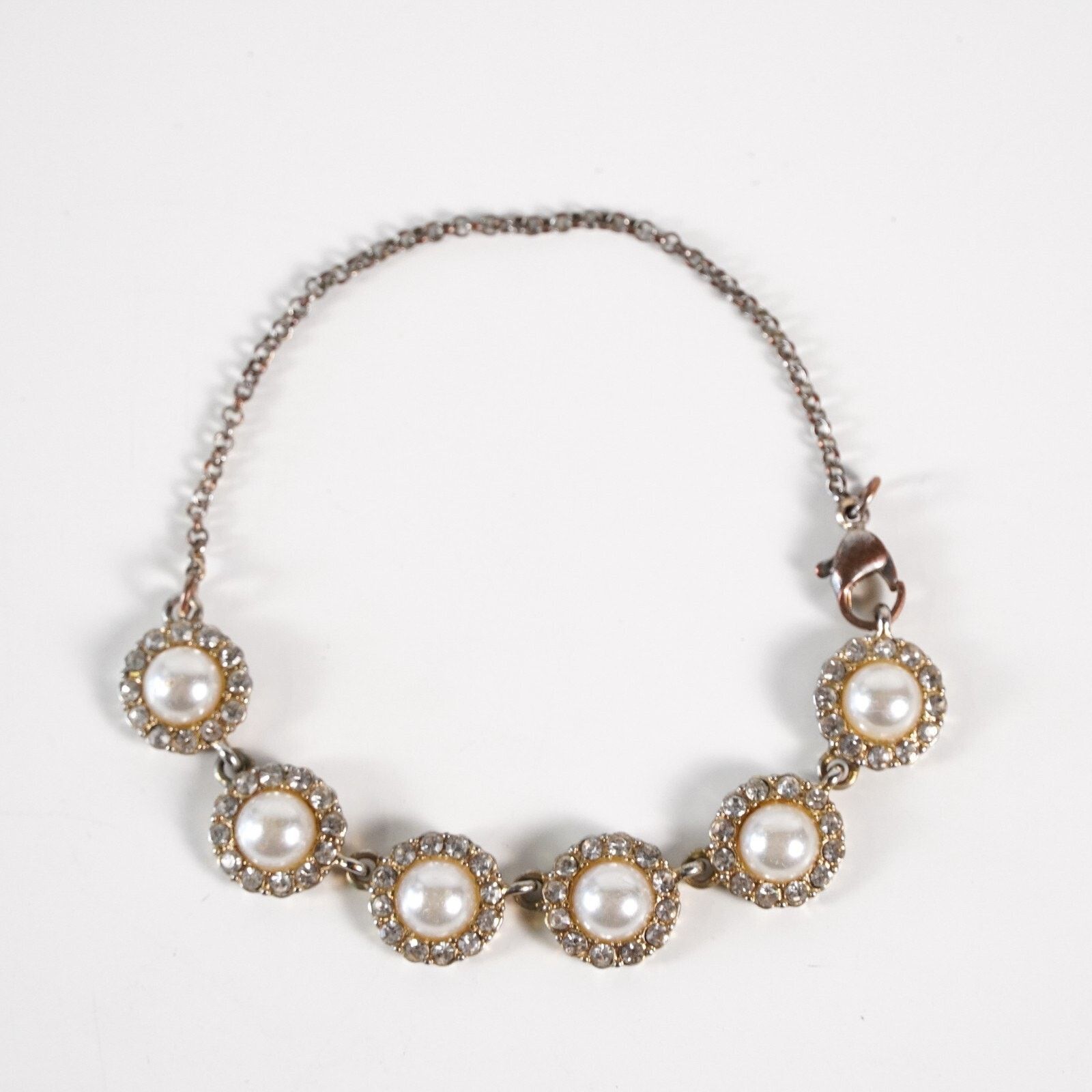 Other Faux Pearl Cubic Zirconia Gemstone Chain Bracelet Clasp Size ONE SIZE - 1 Thumbnail
