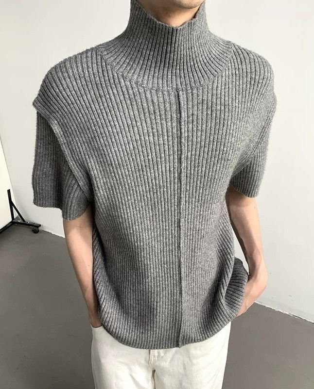Cleanfit retro high neck ribbed short sleeve knit shirt