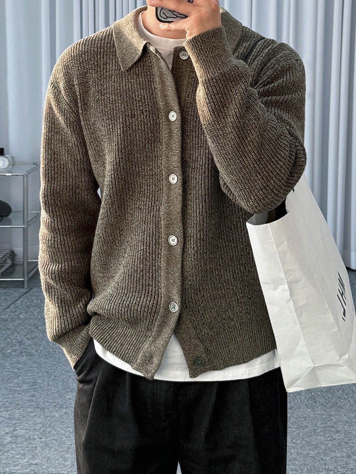 Vintage Brown Ribbed Knit Button-Up Cardigan Sweater Size US M / EU 48-50 / 2 - 2 Thumbnail
