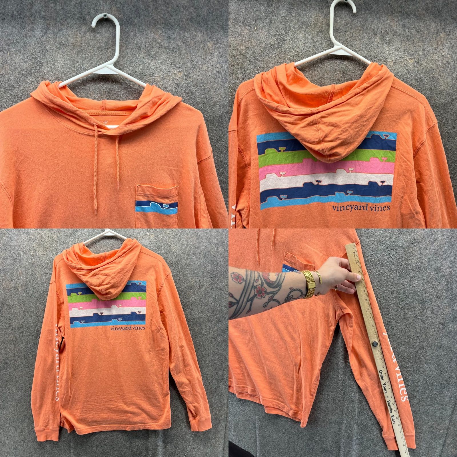 Vineyard Vines VINEYARD VINES Shirt Mens S Orange Hooded Pocket Whale Graphic Long Sleeve Size US S / EU 44-46 / 1 - 8 Thumbnail