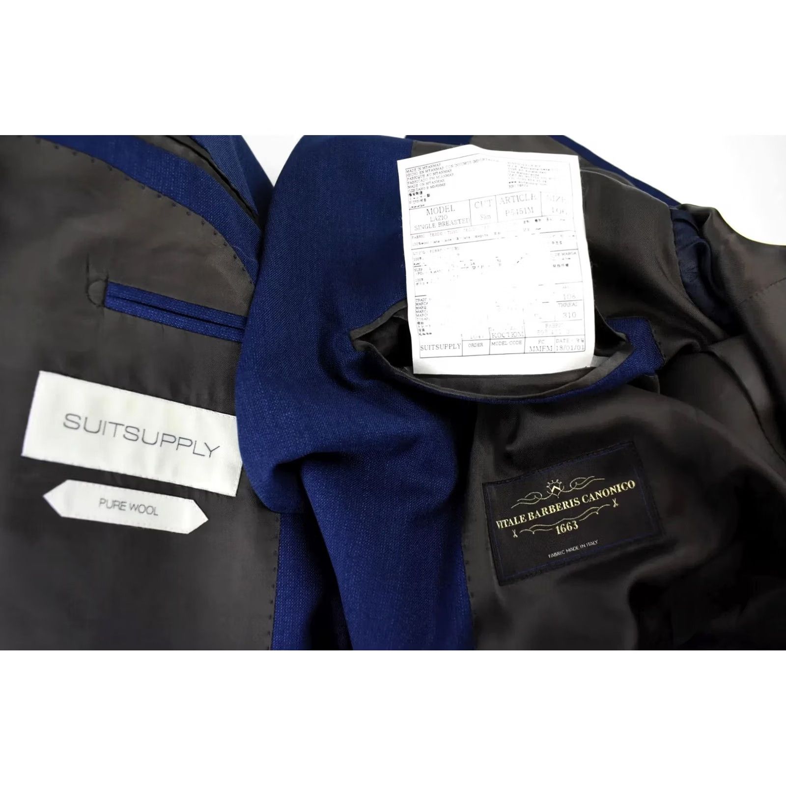 Suitsupply Suitsupply Lazio Single Breasted Slim Blazer Men UK 44L Blue Wool Lined Notch Jacket Long Sleeve Button 2 Front Casual Holiday Mens Size 44R - 6 Thumbnail