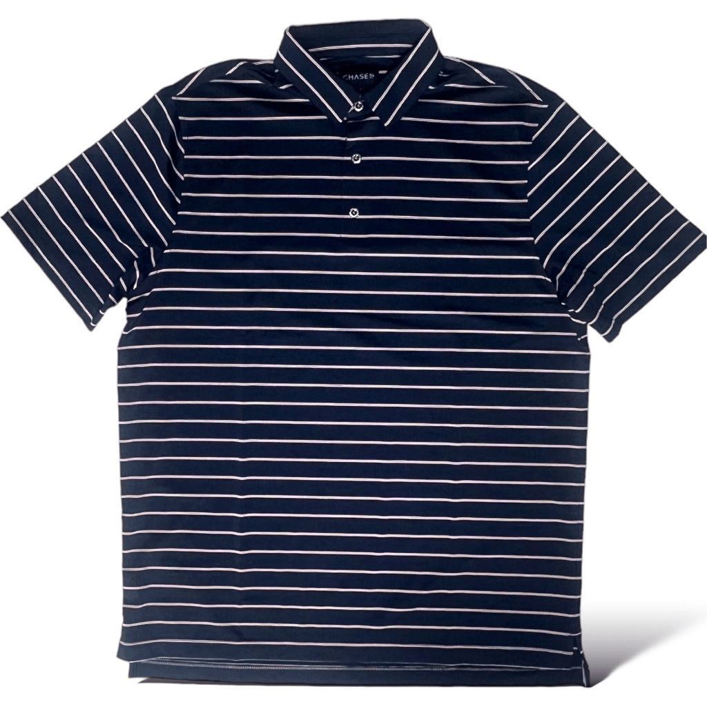 Chase Authentics Chase 54 Navy Blue Striped Golf Polo Shirt | Men's Large | Athletic Fit Performance Size US L / EU 52-54 / 3 - 1 Thumbnail