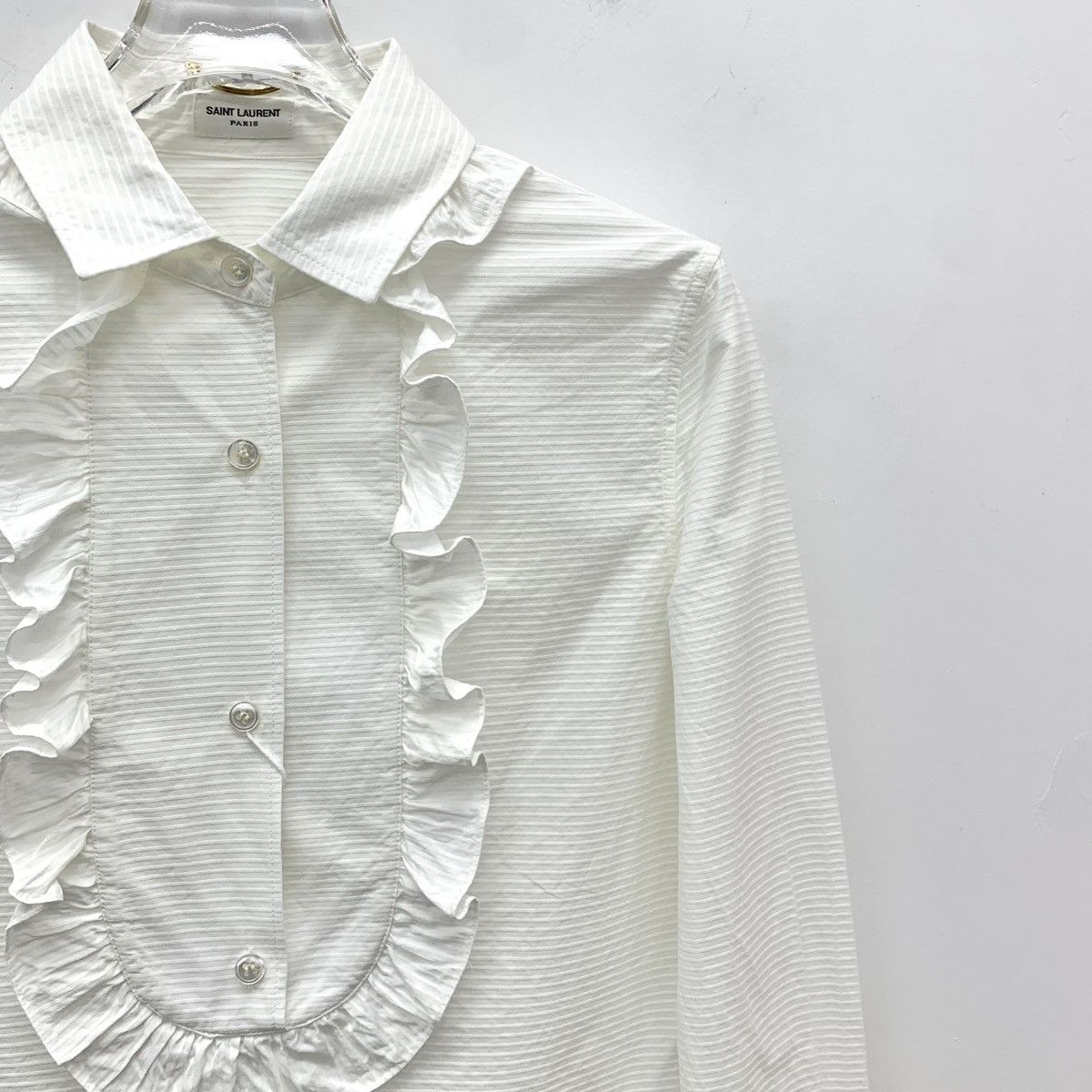 Yves Saint Laurent Yves Saint Laurent White Lace Detail Long Sleeve Shirt K26WX Size S / US 4 / IT 40 - 3 Thumbnail