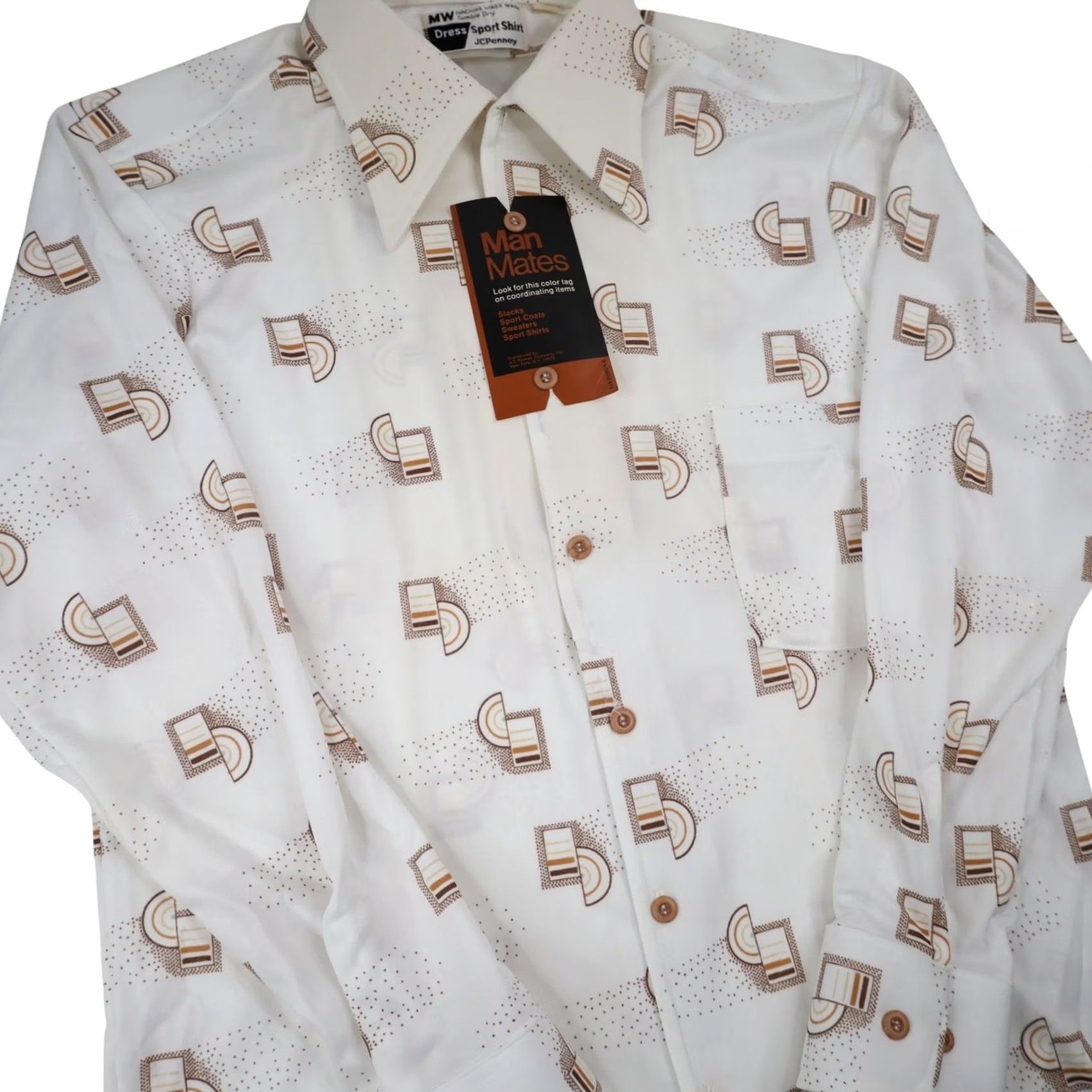 JCPenney NWT JC Penny Man Mates Sport Shirt White Medium Long Sleeve Vintage Size US M / EU 48-50 / 2 - 3 Thumbnail