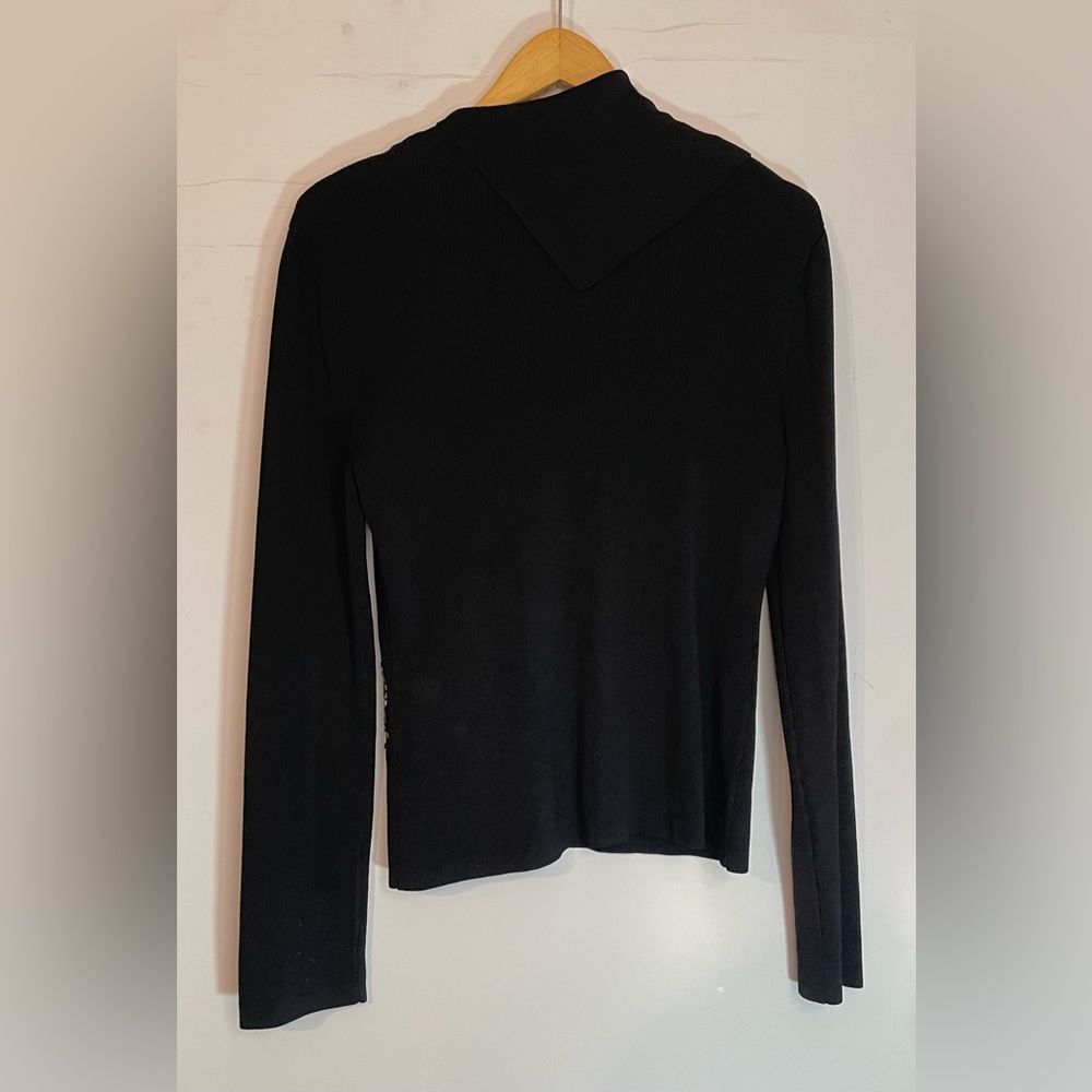 Other Michelle Renee Ribbed Slinky Black Embroidered Collared Blou Size L / US 10 / IT 46 - 2 Thumbnail