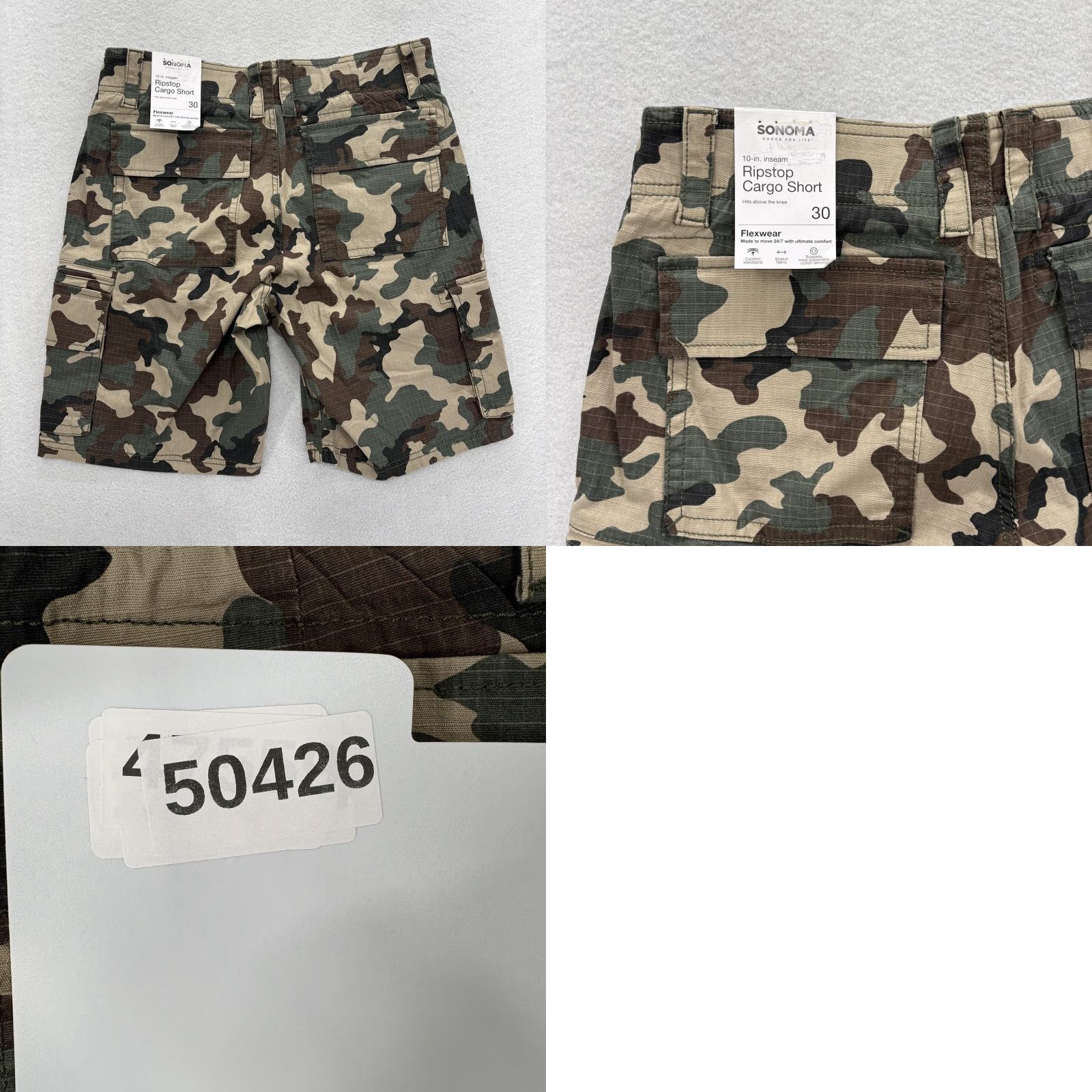Vintage Sonoma Cargo Shorts Mens 30 Green Camo Stretch 10" Workwear NWT Ripstop Size US 30 / EU 46 - 8 Thumbnail