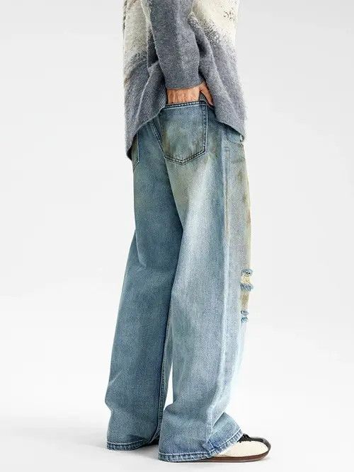 Other American street fashion men's ripped distressed washed jeans Size US 32 / EU 48 - 8 Thumbnail