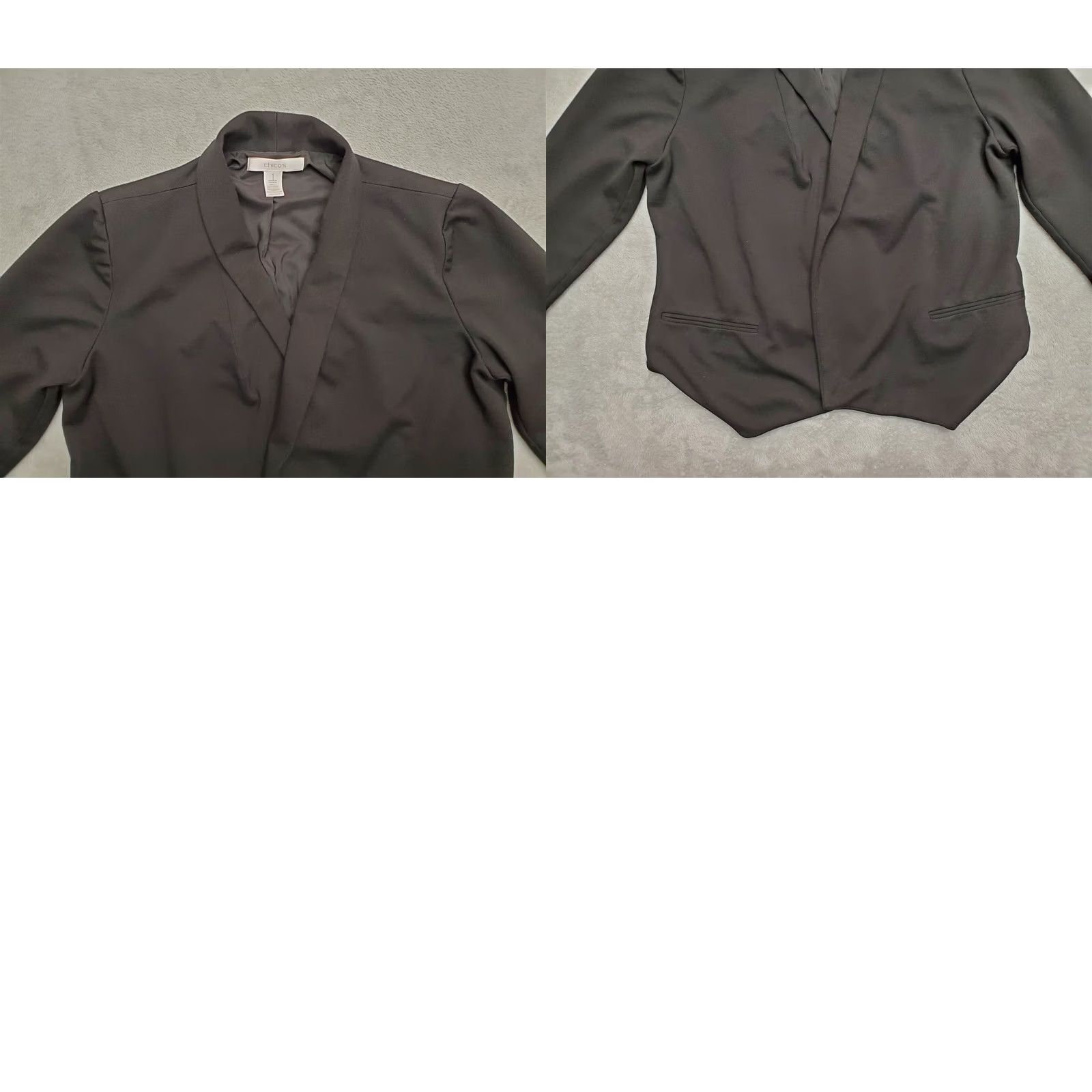 Vintage Chicos Jacket Womens Sz 1 US 8 Black Lined Rayon Blend Open Front Blazer Size XS / US 0-2 / IT 36-38 - 8 Thumbnail