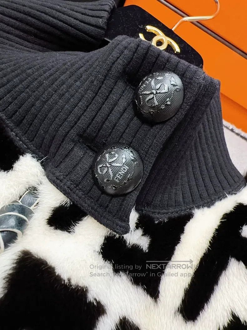 Fendi Fendi Black and White Monogram Diamond Pattern Mink Fur Ja Size M / US 6-8 / IT 42-44 - 4 Thumbnail