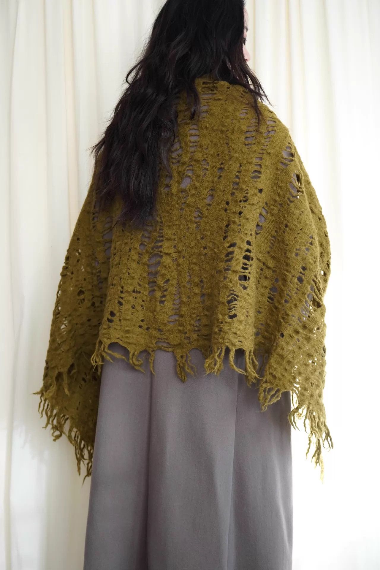 Y's Y's 2000s felted openwork wide wool scarf Size ONE SIZE - 4 Thumbnail