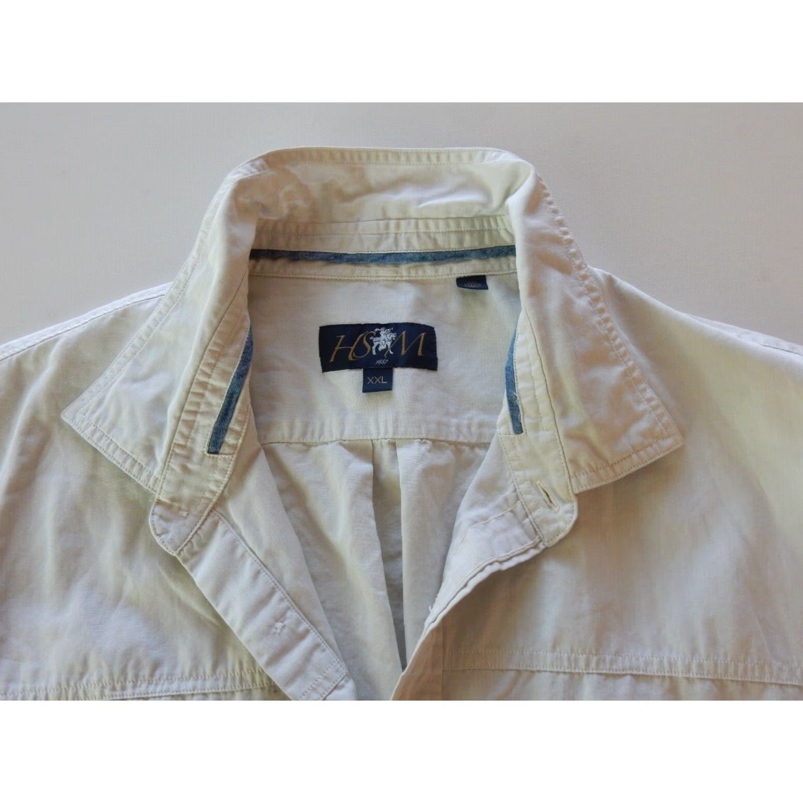 Hart Schaffner Marx VINTAGE Hart Schaffner Marx Men's Short Sleeve Button-Up Shirt XXL Beige Cotton Mens Size US XXL / EU 58 / 5 - 5 Thumbnail