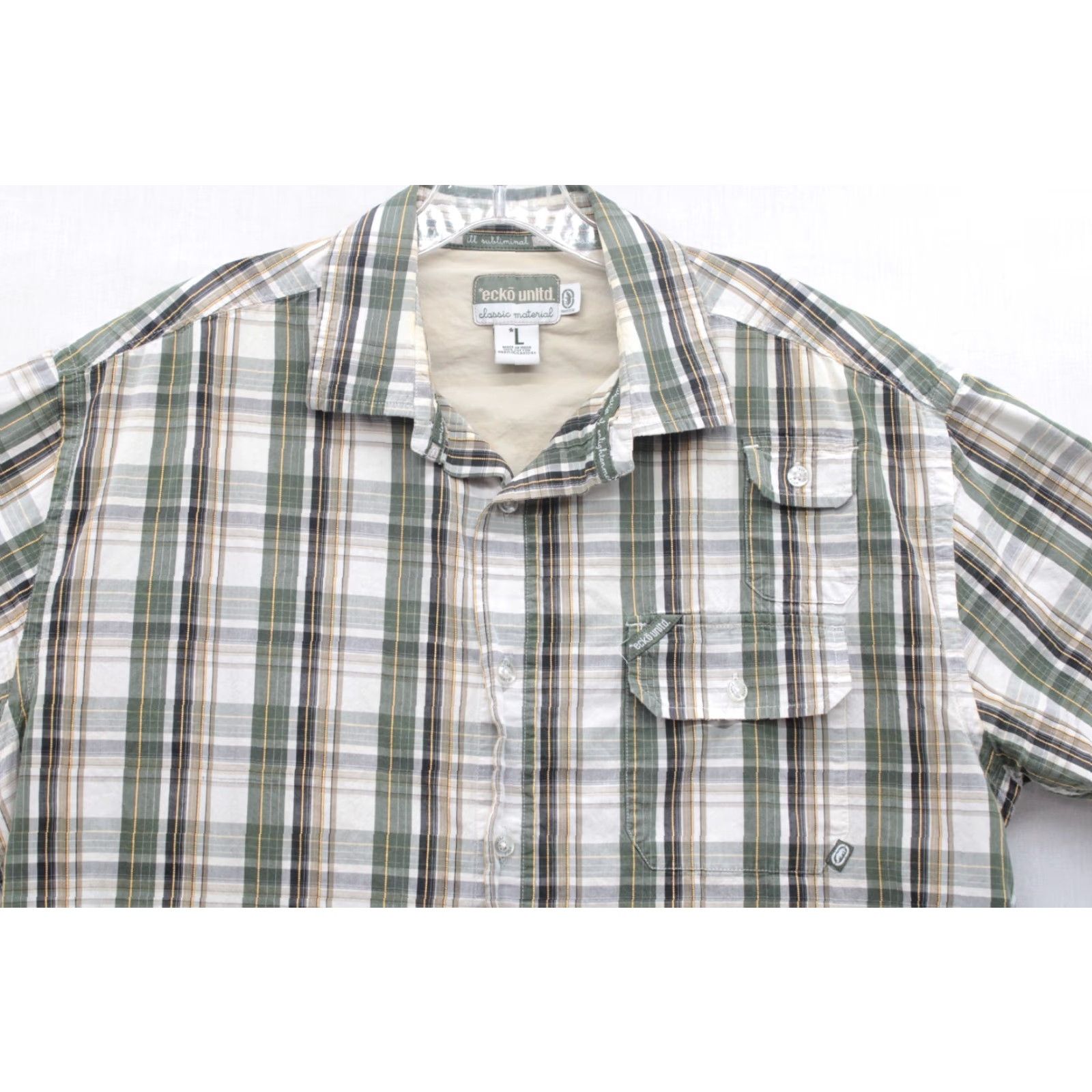 Ecko Unltd. VTG Ecko Unltd Shirt Men's L Green Plaid Short Sleeve Button Up Street Wear Size US L / EU 52-54 / 3 - 3 Thumbnail
