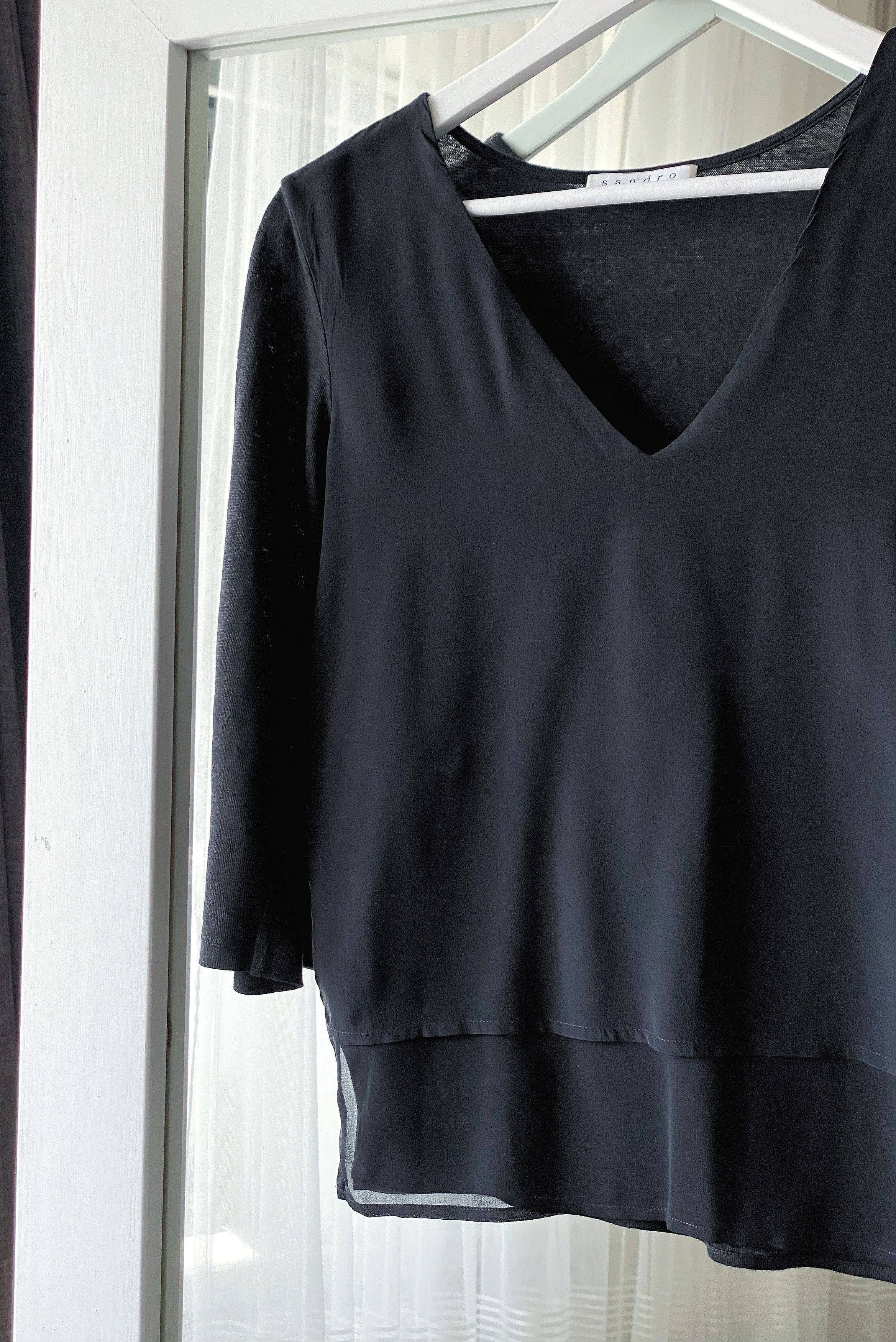 Sandro Sandro Paris Blouse V-Neck Silk & Linen Shirt Size S / US 4 / IT 40 - 9 Thumbnail