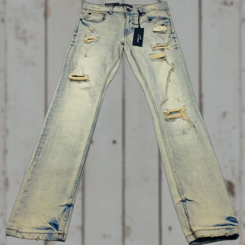 Theory NWT Thread Theory Jeans Mens 29x30 Sand Blue Distressed Skinny Fit Stretch NEW Size US 29 - 1 Thumbnail