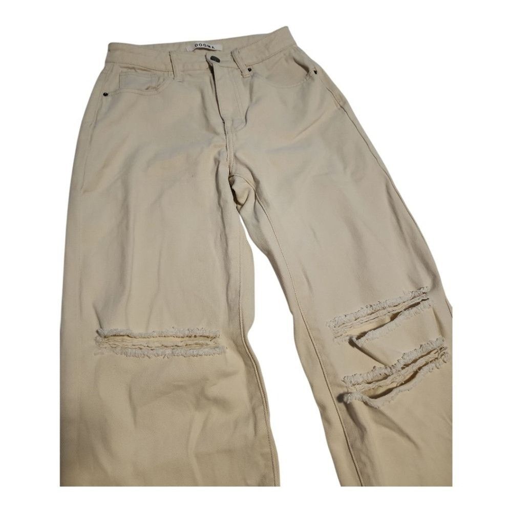 Other Dogma Wide Leg Distressed Jeans Women 25 Cream Streetwear Size 25" / US 0 / IT 36 - 7 Thumbnail