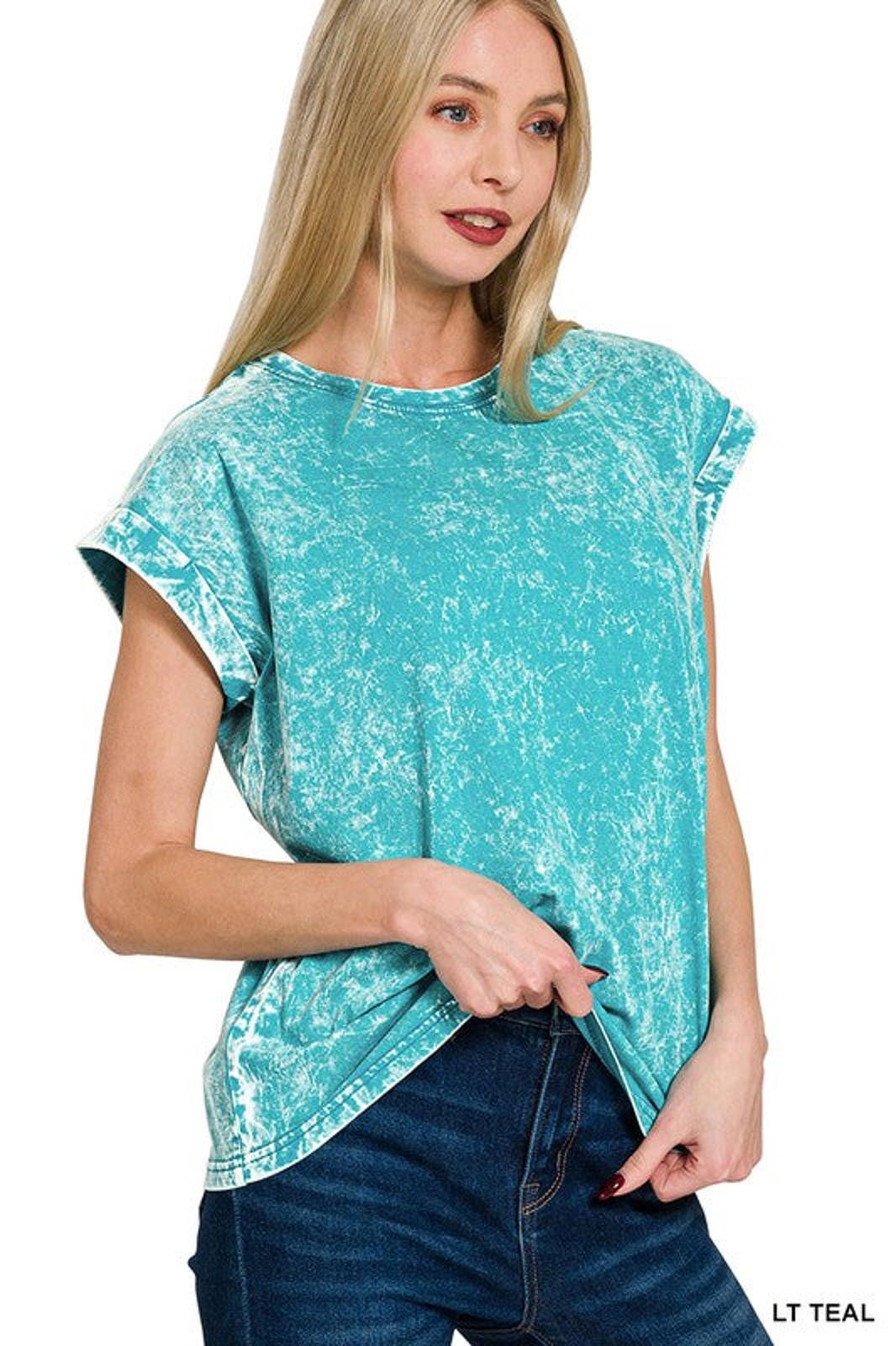 Other Crinkle Wash Cotton Folded Sleeve Top Relaxed Fit by Zenana Size S / US 4 / IT 40 - 2 Thumbnail