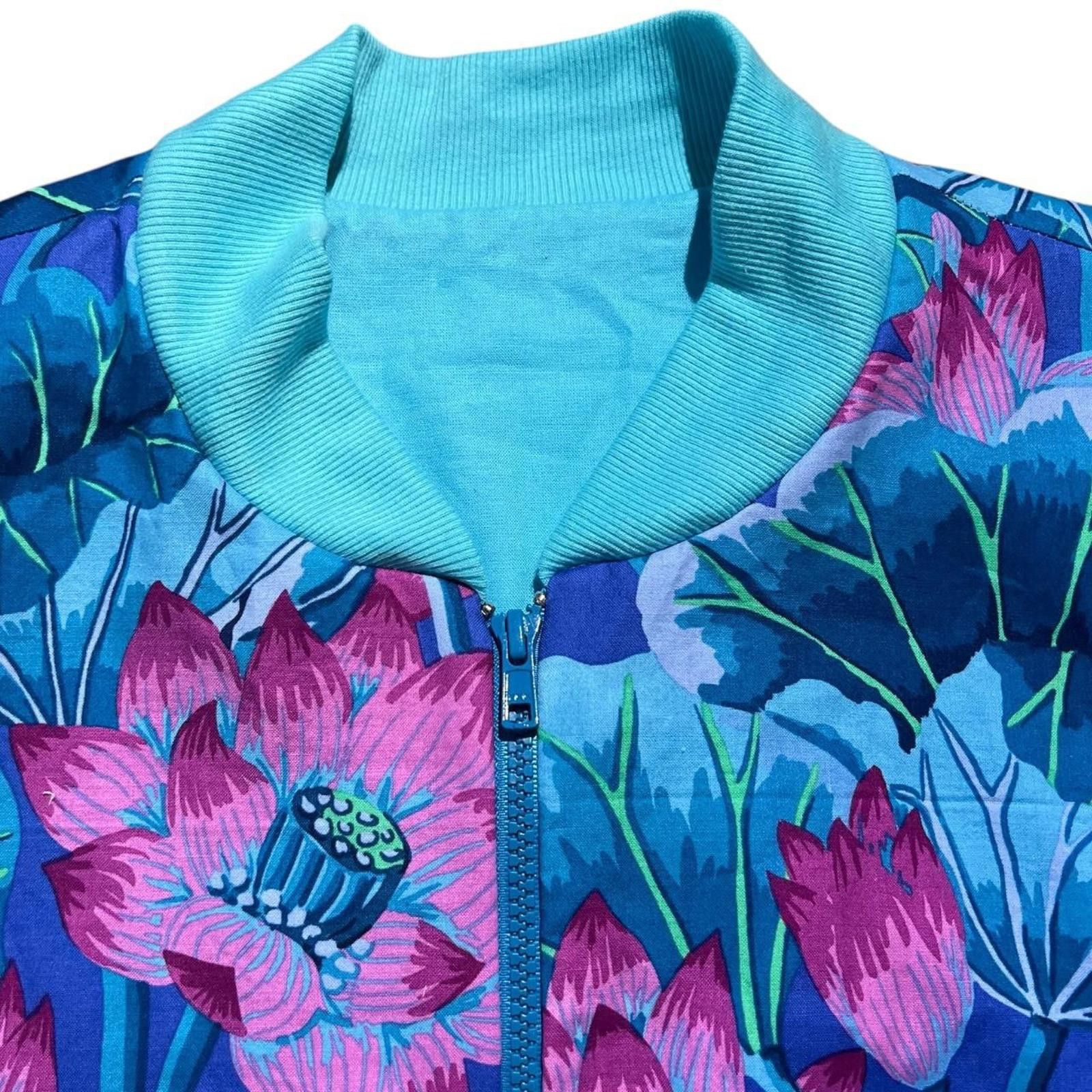 Other Vintage 80s Floral Teal Cotton Bomber Jacket Size M / US 6-8 / IT 42-44 - 3 Thumbnail