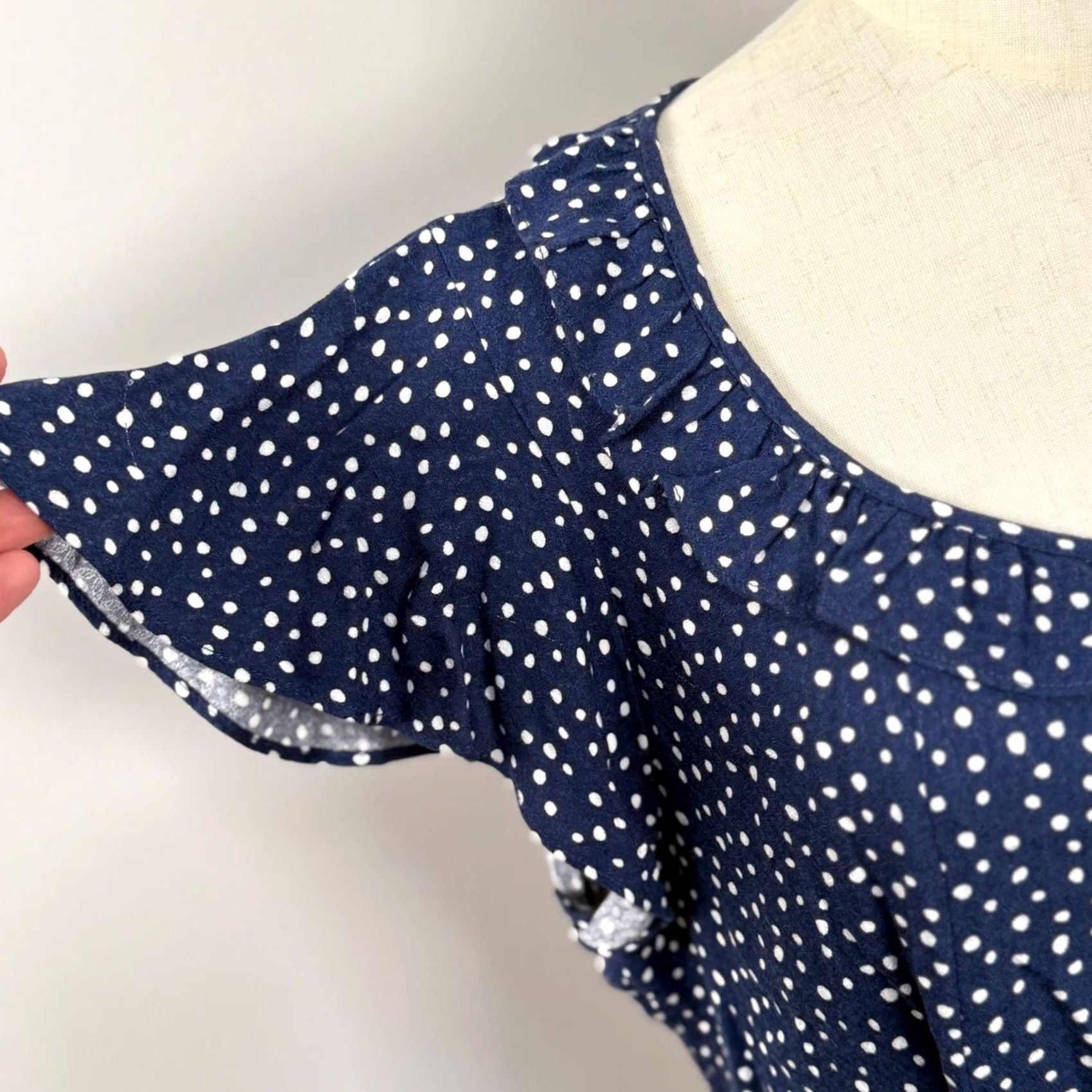 Vintage A. Byer Blouse Navy Polka Dot Ruffle Smocked Rockabilly Retro Nautical Womens XL Casual Shirt Size XXL / US 16-18 / IT 52-54 - 2 Thumbnail