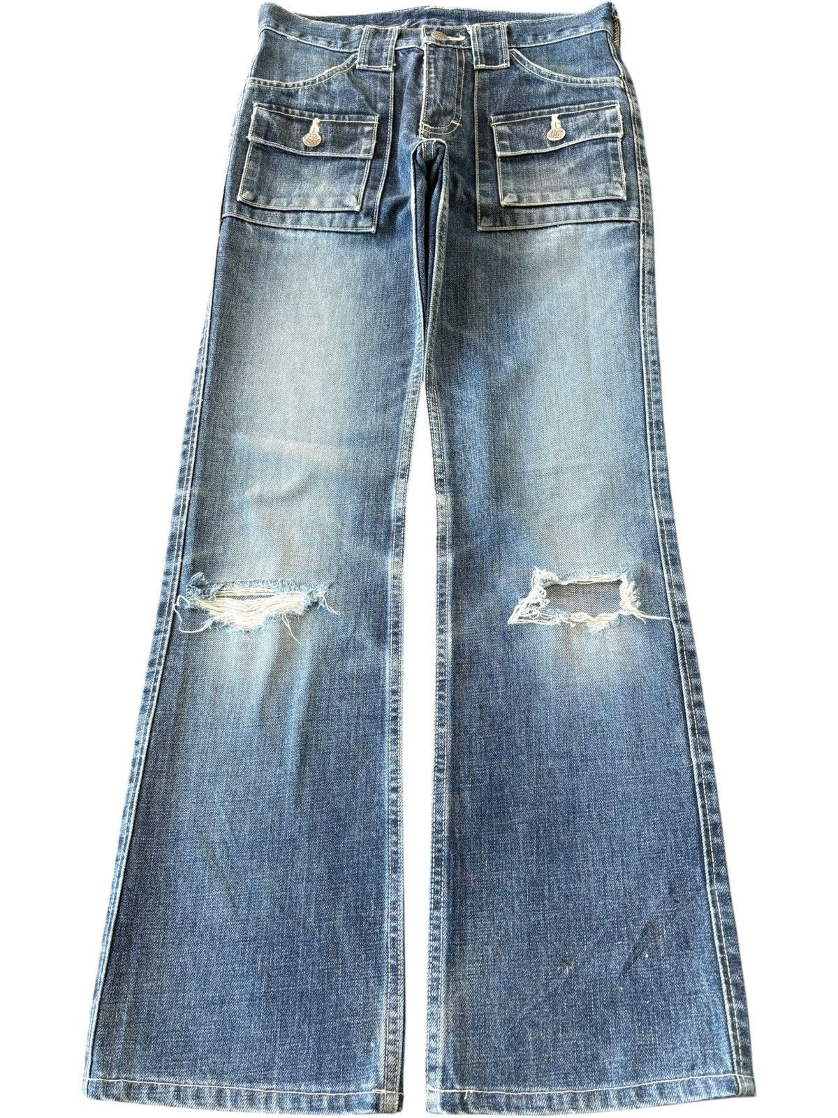 Lee Vintage Lee Union Made Distressed Bush Pants Flare Jeans Size 28" / US 6 / IT 42 - 1 Thumbnail