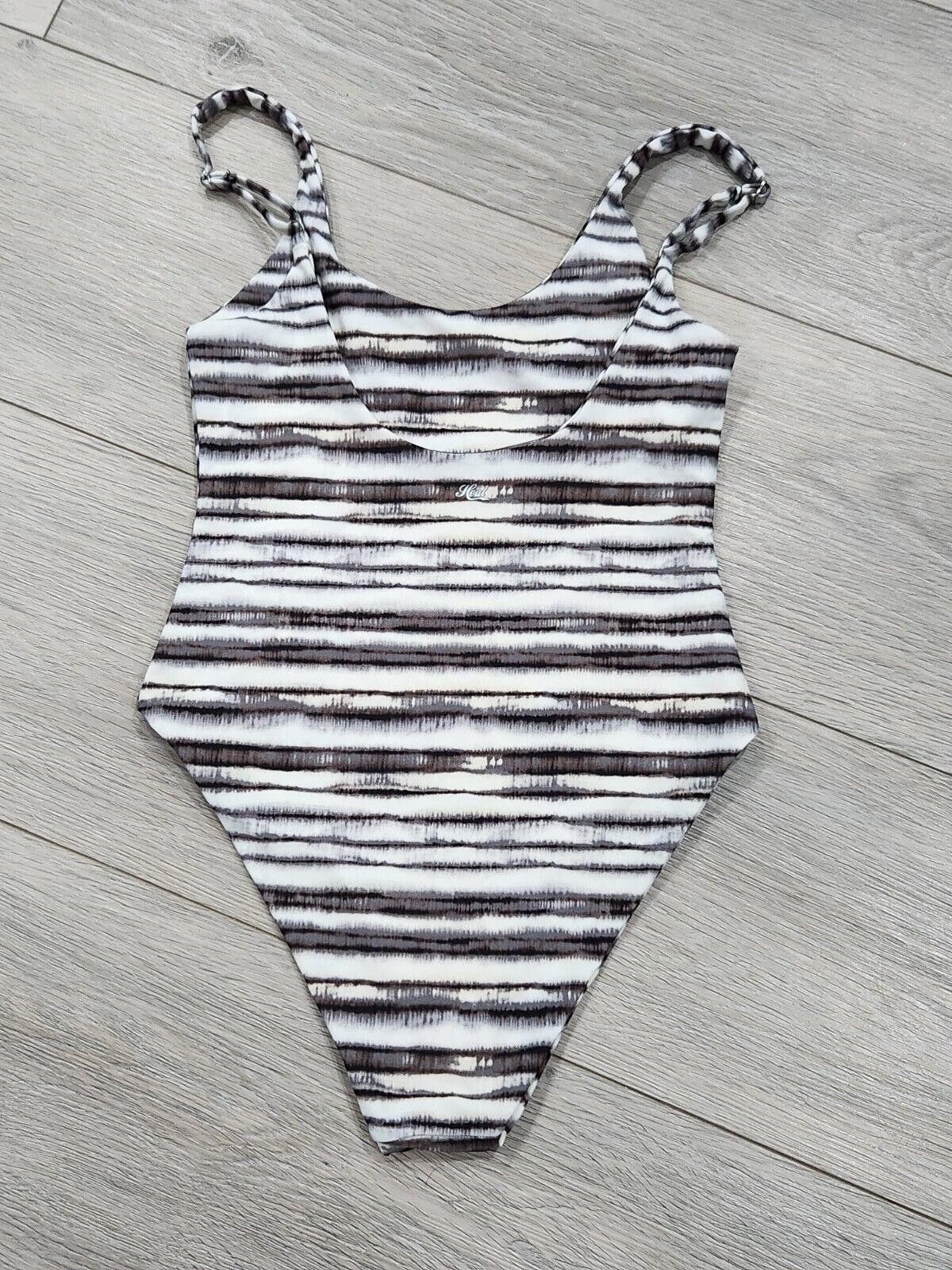 Designer Heat Swimsuit Small One Piece tie dye Stripes White Taupe Size ONE SIZE - 2 Thumbnail
