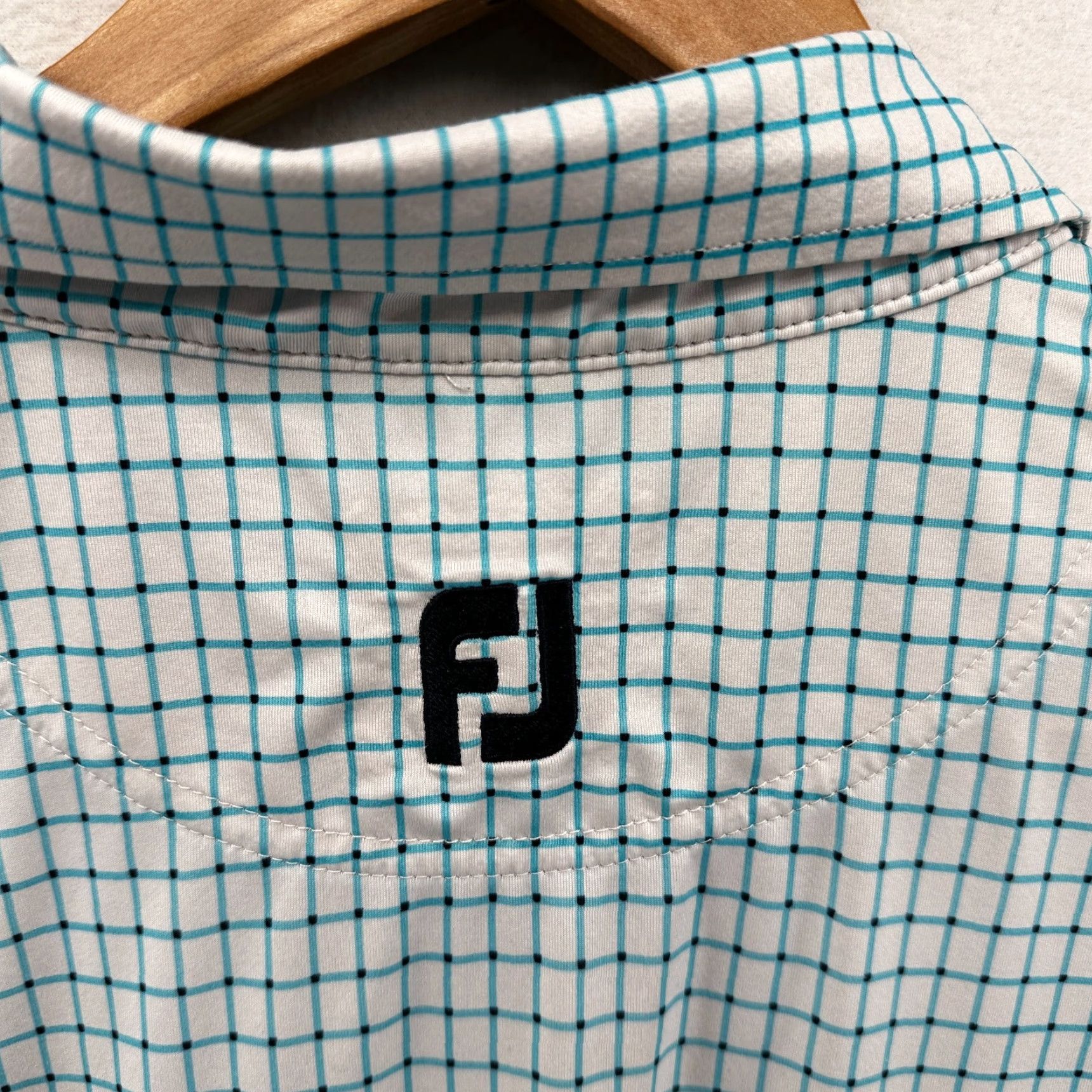 Footjoy FootJoy Polo Shirt Blue White Men's M Golf Short Sleeve Check Collared Pattern Classic Easy Care 44 in Chest Regular Fit Size US M / EU 48-50 / 2 - 7 Thumbnail