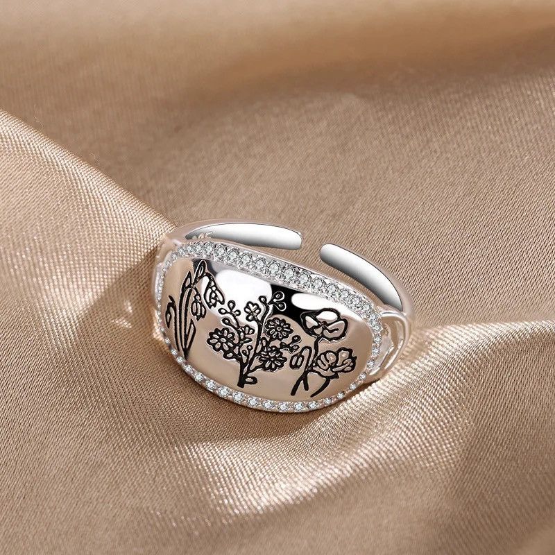 Jewelry × Vintage Original 925 Sterling Silver Oval Flower Rings Size ONE SIZE - 1 Thumbnail