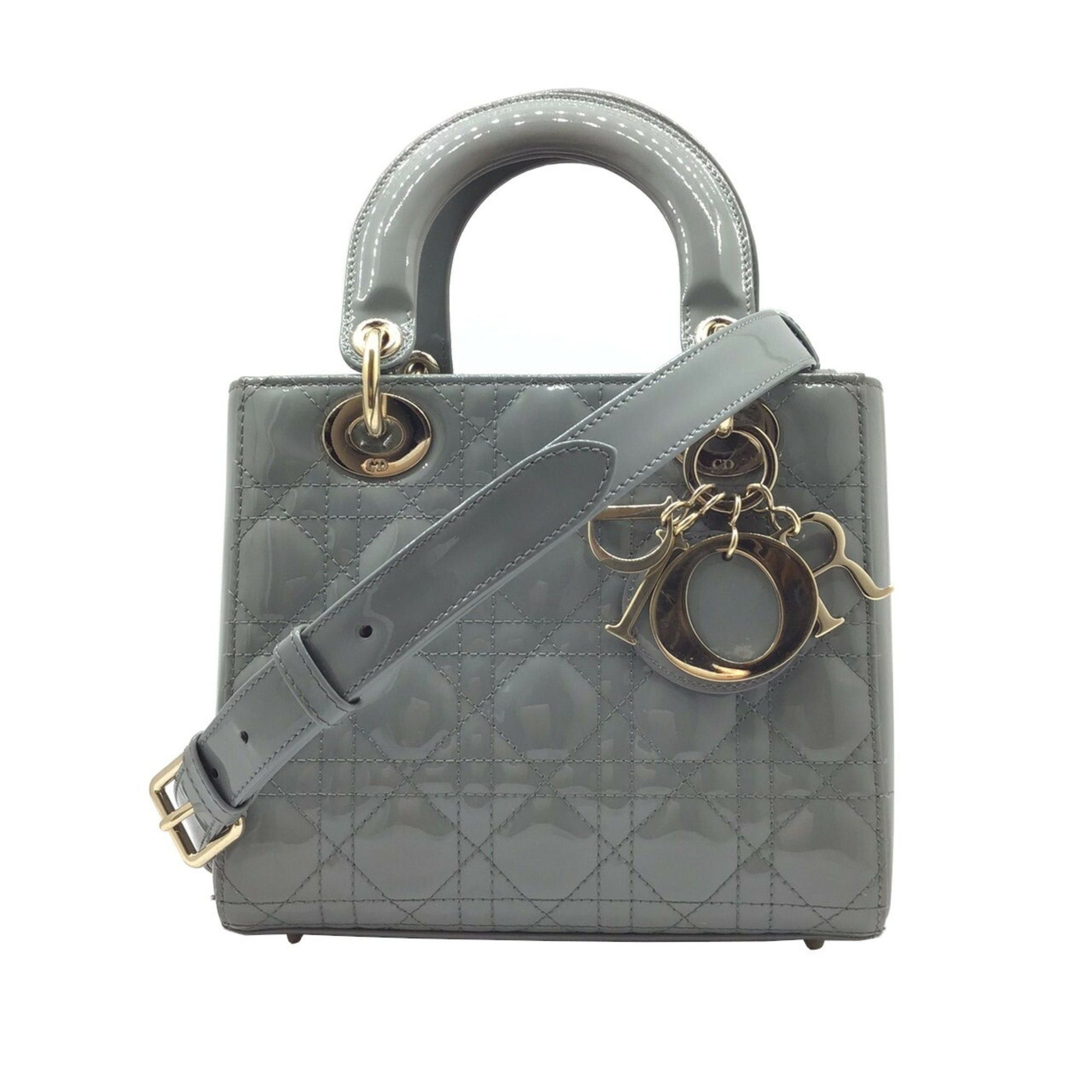 image of Christian Dior Dior Lady Dior Cannage Small M05310Wcbm41G Patent Leather Enamel Handbag Shoulder Ba
