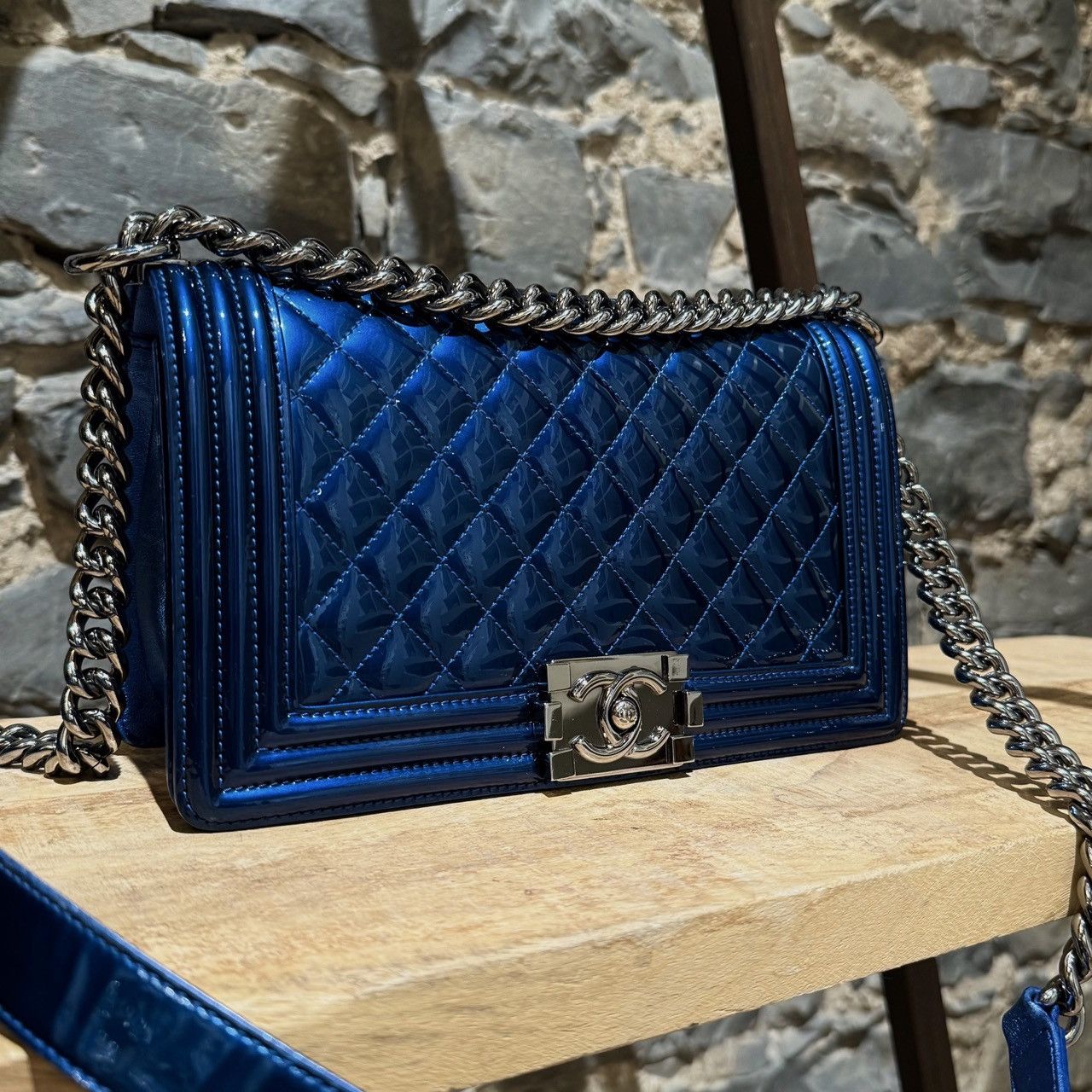 Chanel Chanel 2014 Metallic Blue Patent Old Medium Boy Bag Size ONE SIZE - 2 Thumbnail