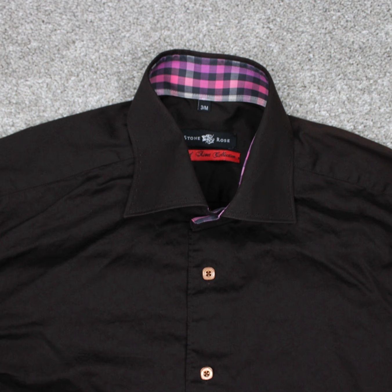 Vintage Stone Rose Button-Up Shirt Mens 3 / Medium Brown/Pink Red Geometric Pattern Long Sleeve S/S Factory Size US M / EU 48-50 / 2 - 6 Thumbnail